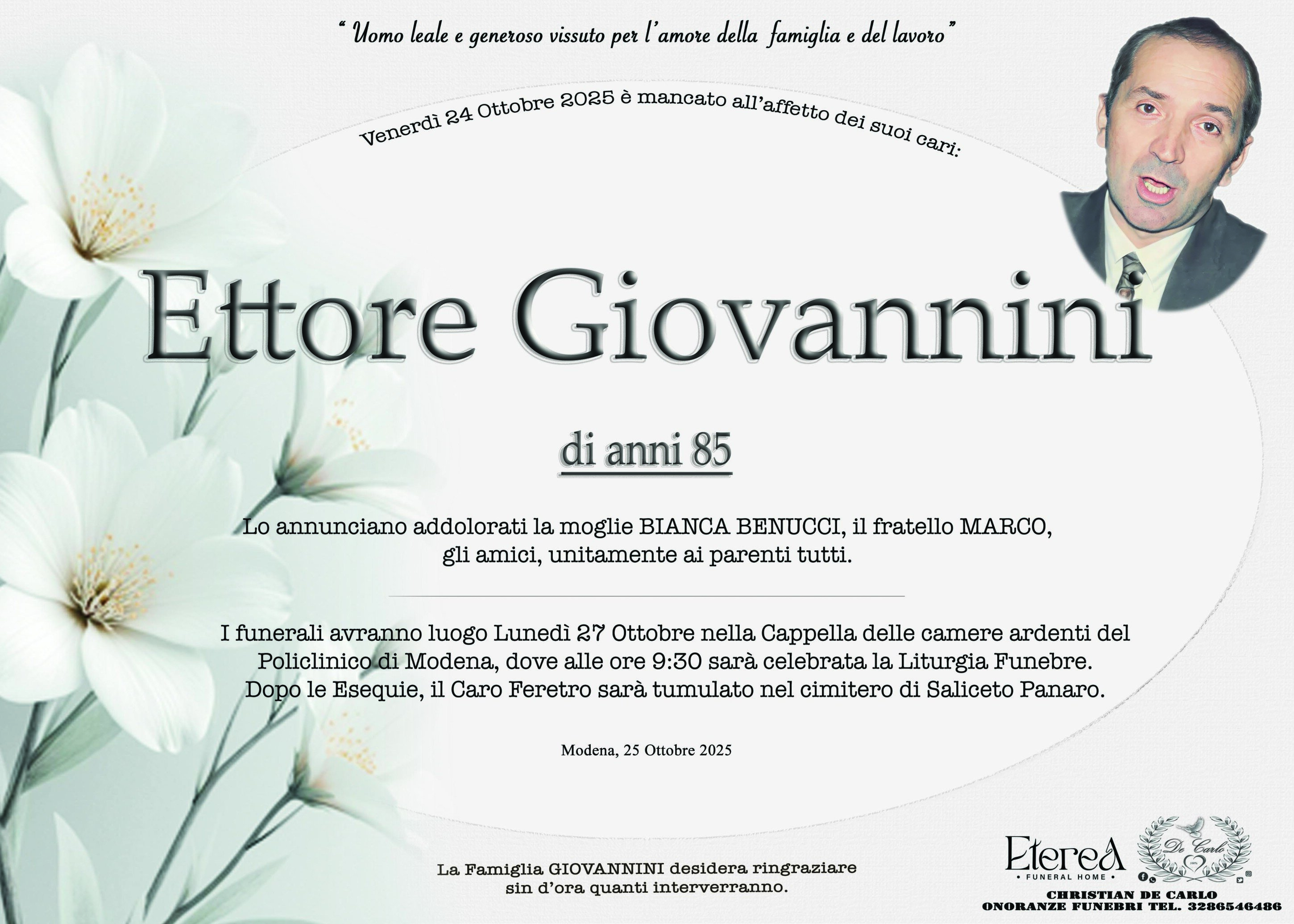 Ettore Giovannini di anni 85