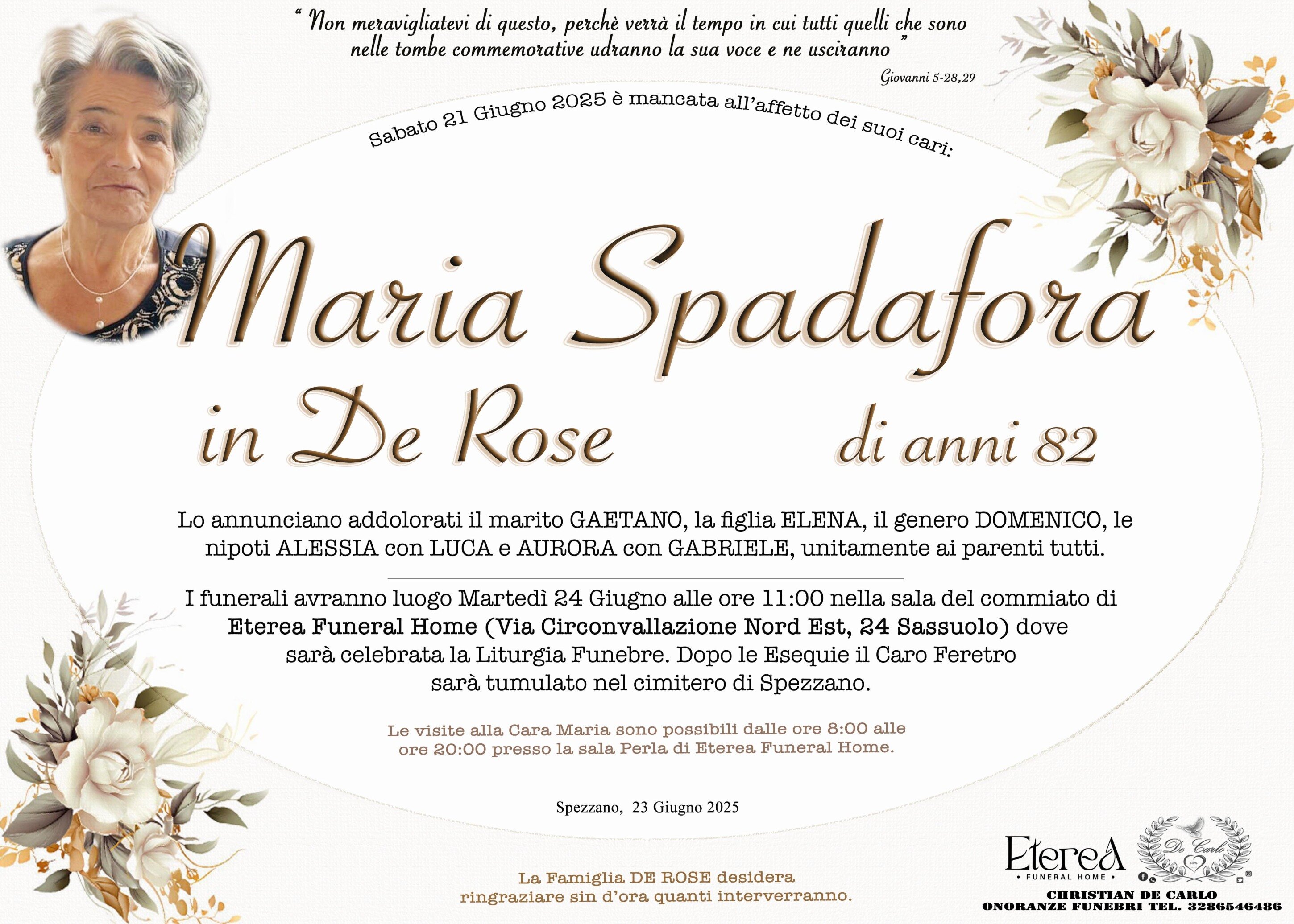 Maria Spadafora in De Rose di anni 82