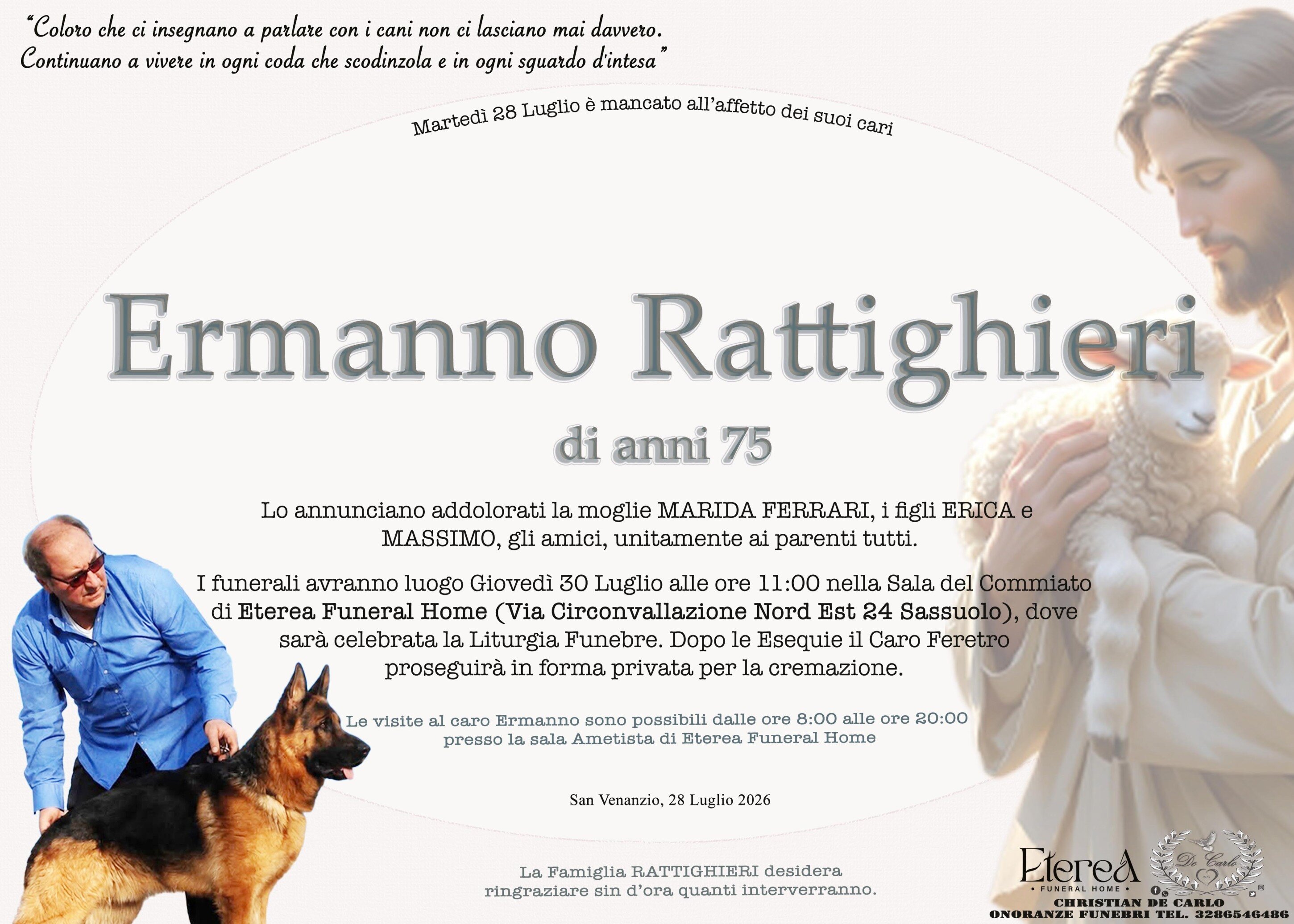 Ermanno Rattighieri di anni 75