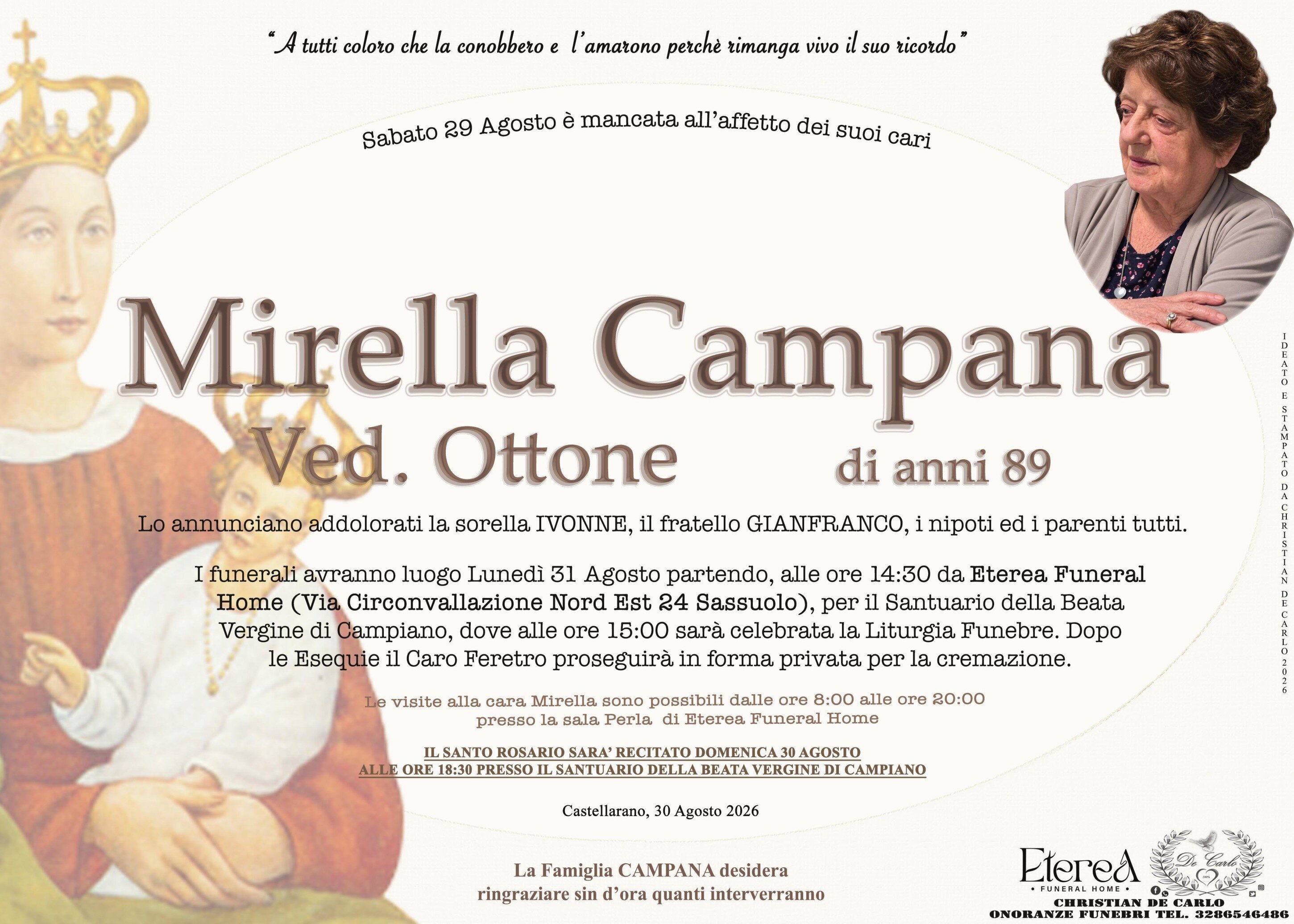 Mirella Campana Ved. Ottone di anni 89