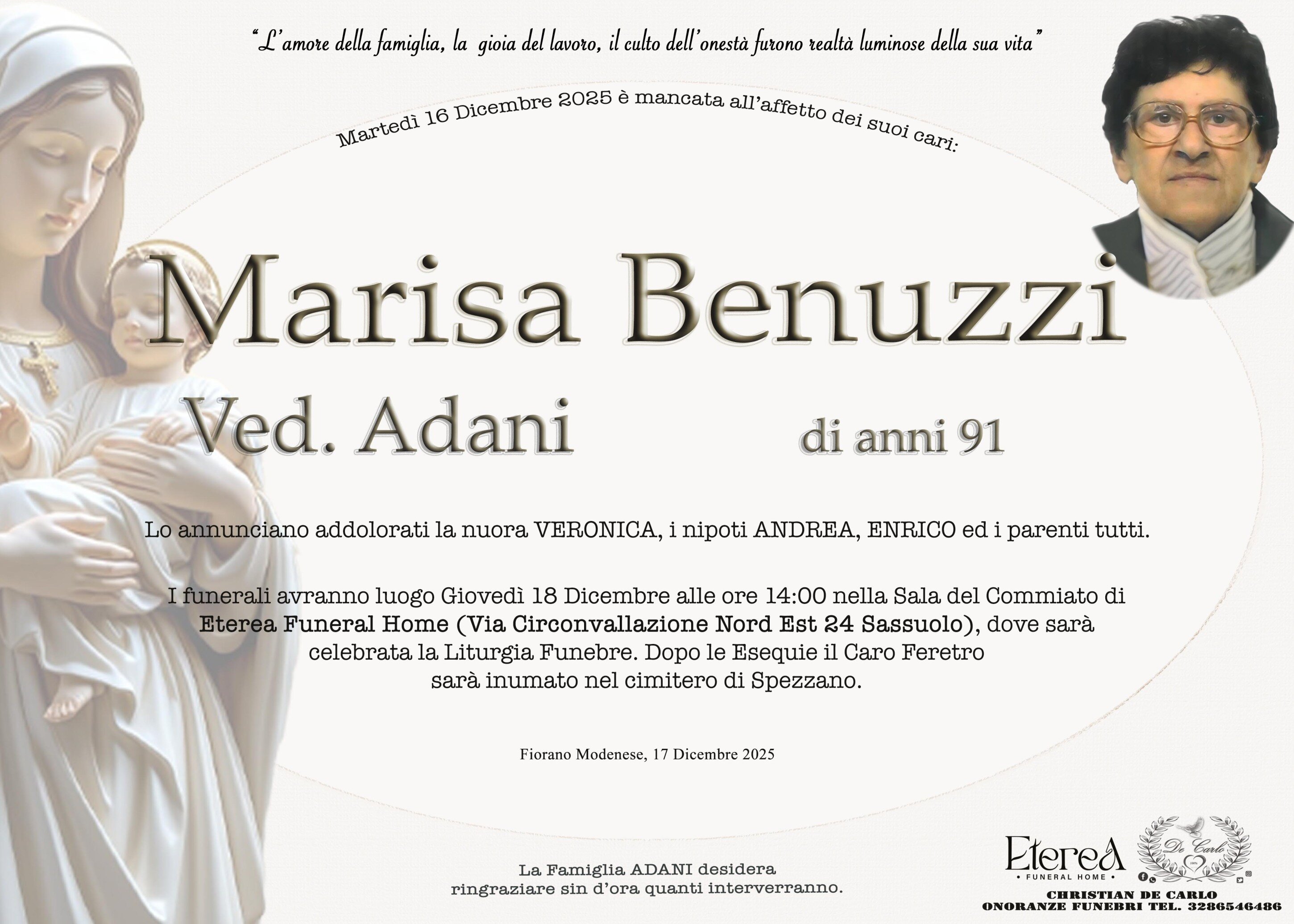 Marisa Benuzzi Ved. Adani di anni 91 Marisa Benuzzi Ved. Adani di anni 91