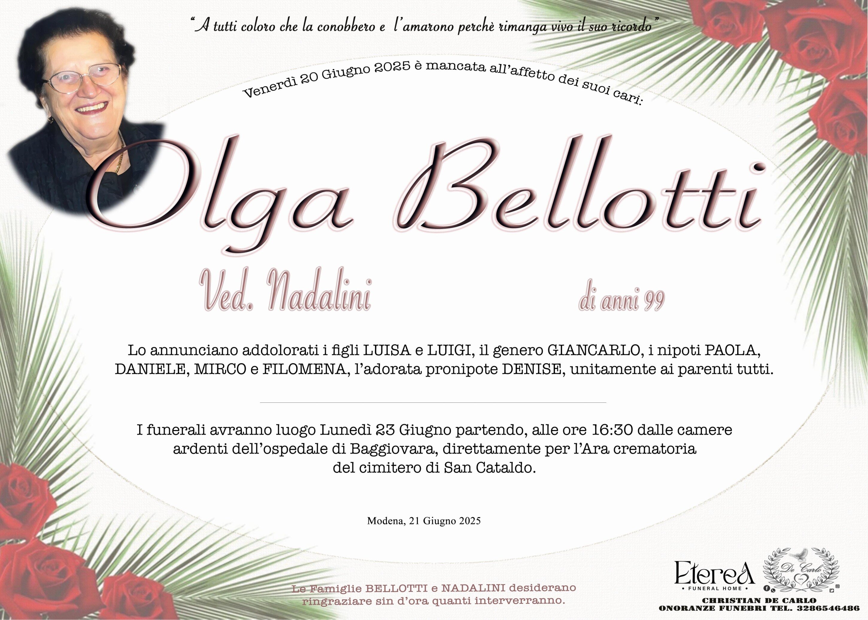 Olga Bellotti Ved. Nadalini di anni 99