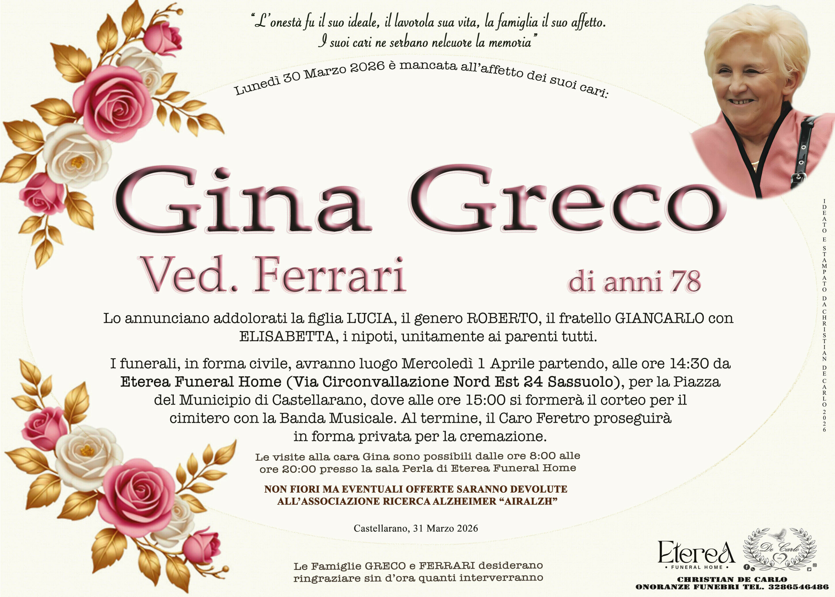 Gina Greco Ved. Ferrari di anni 78
