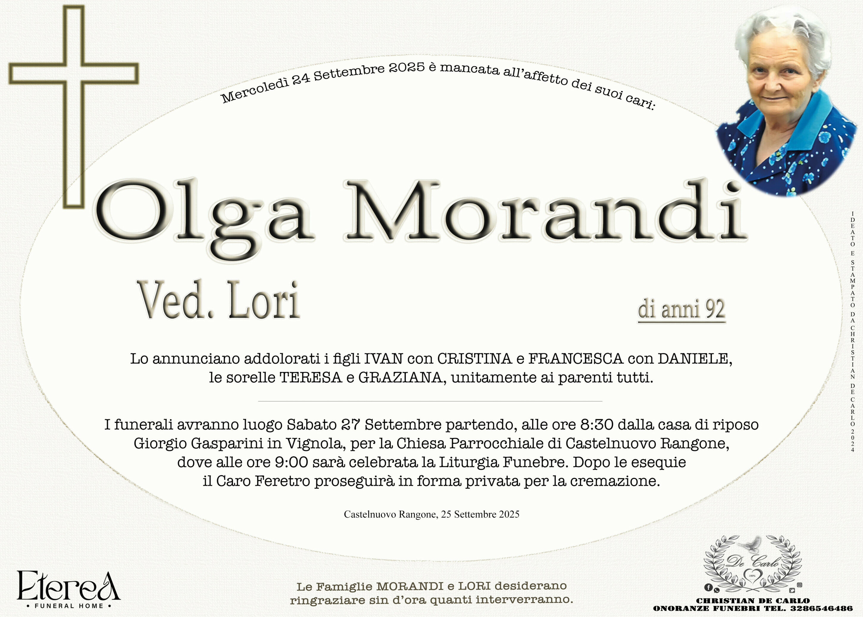 Olga Morandi Ved. Lori di anni 92