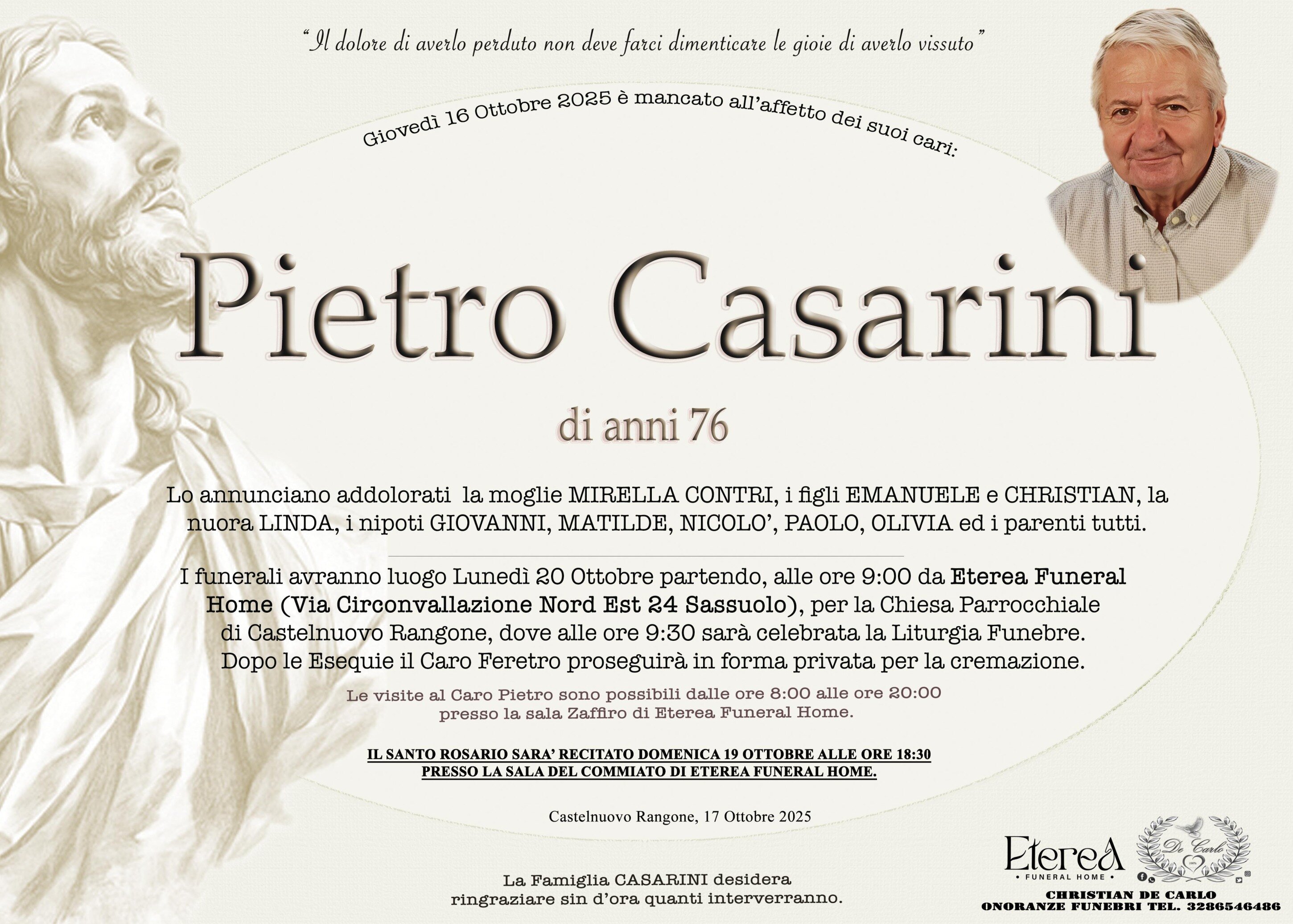 Pietro Casarini di anni 76