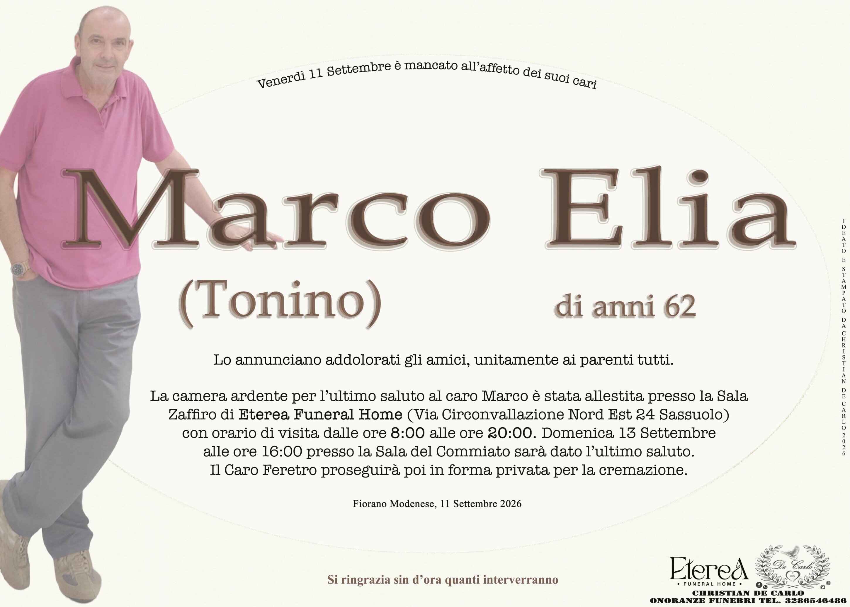 Marco Elia (Tonino) di anni 62 Marco Elia (Tonino) di anni 62