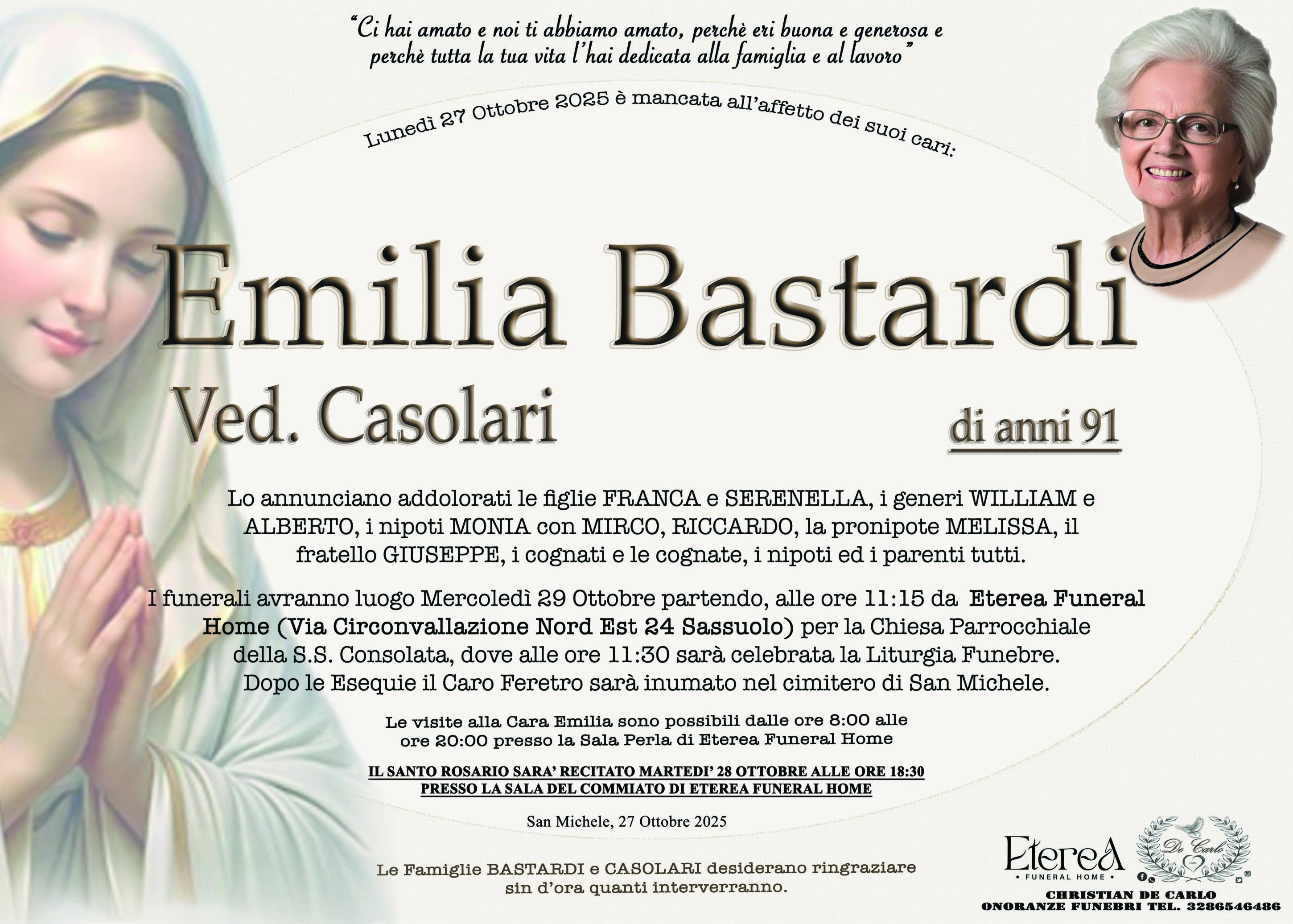 Emilia Bastardi Ved. Casolari di anni 91