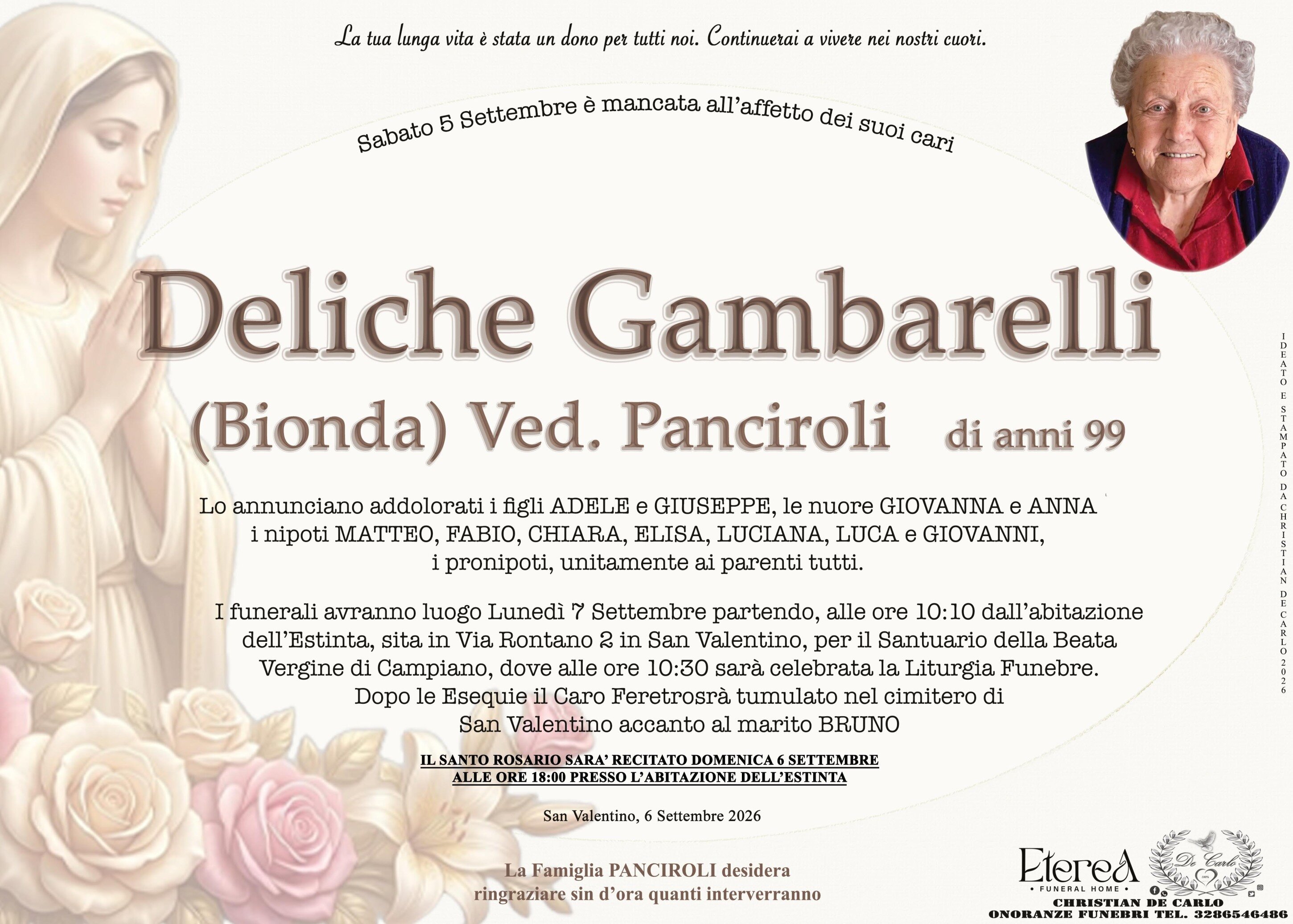 Deliche Gambarelli (Bionda) Ved. Panciroli di anni 99 Deliche Gambarelli (Bionda) Ved. Panciroli di anni 99
