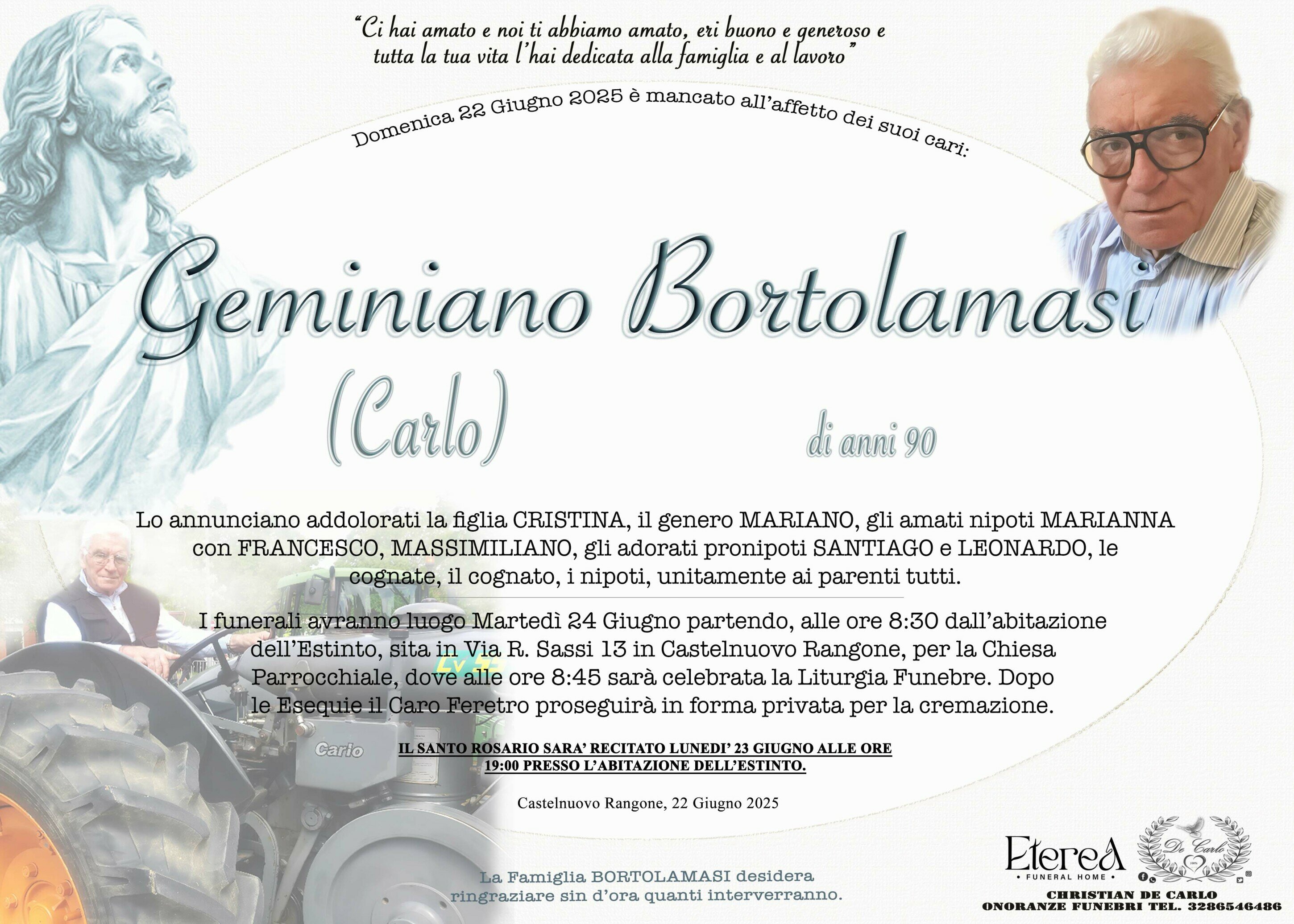 Geminiano Bortolamasi (Carlo) di anni 90