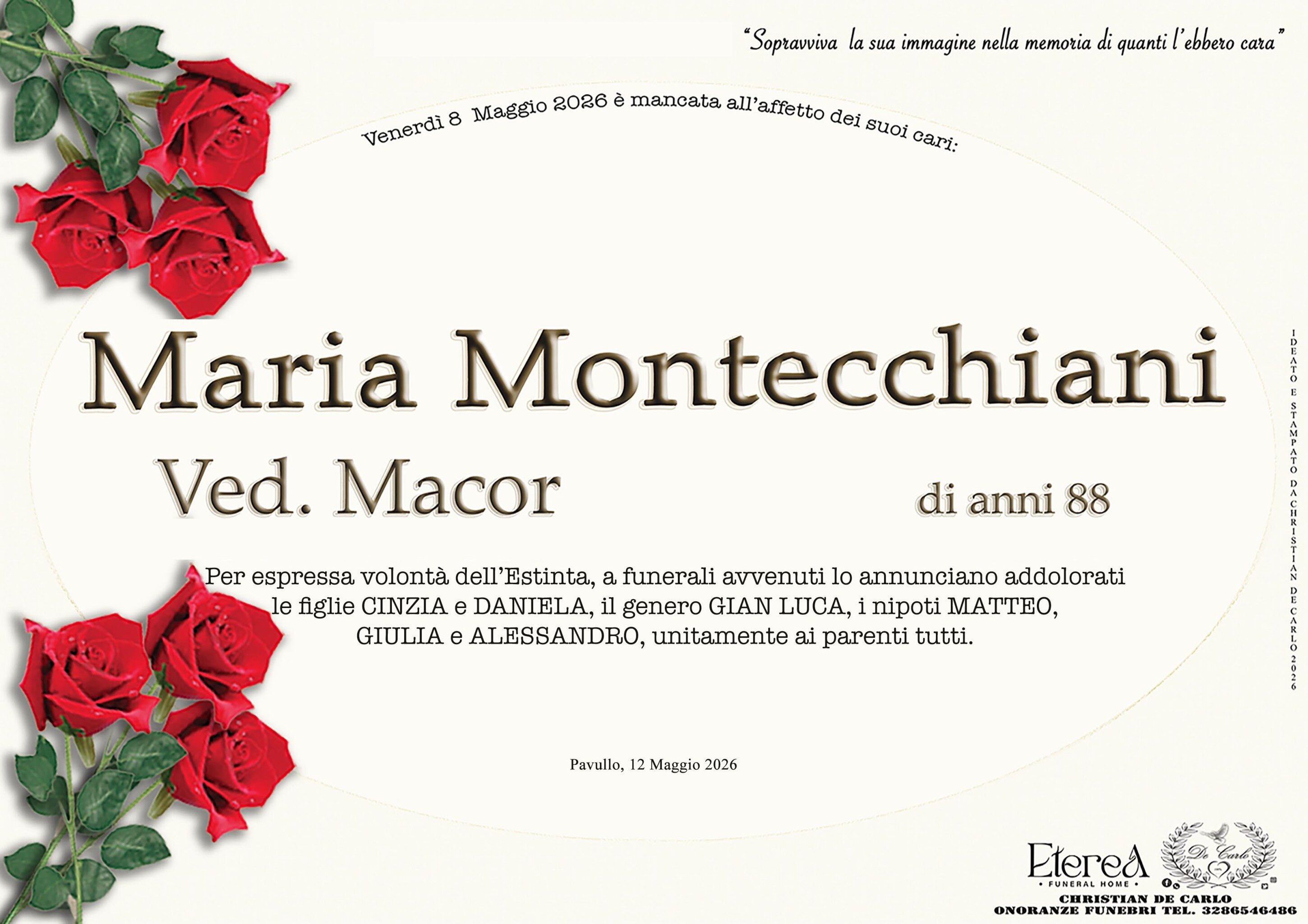 Maria Montecchiani Ved. Macor di anni 88