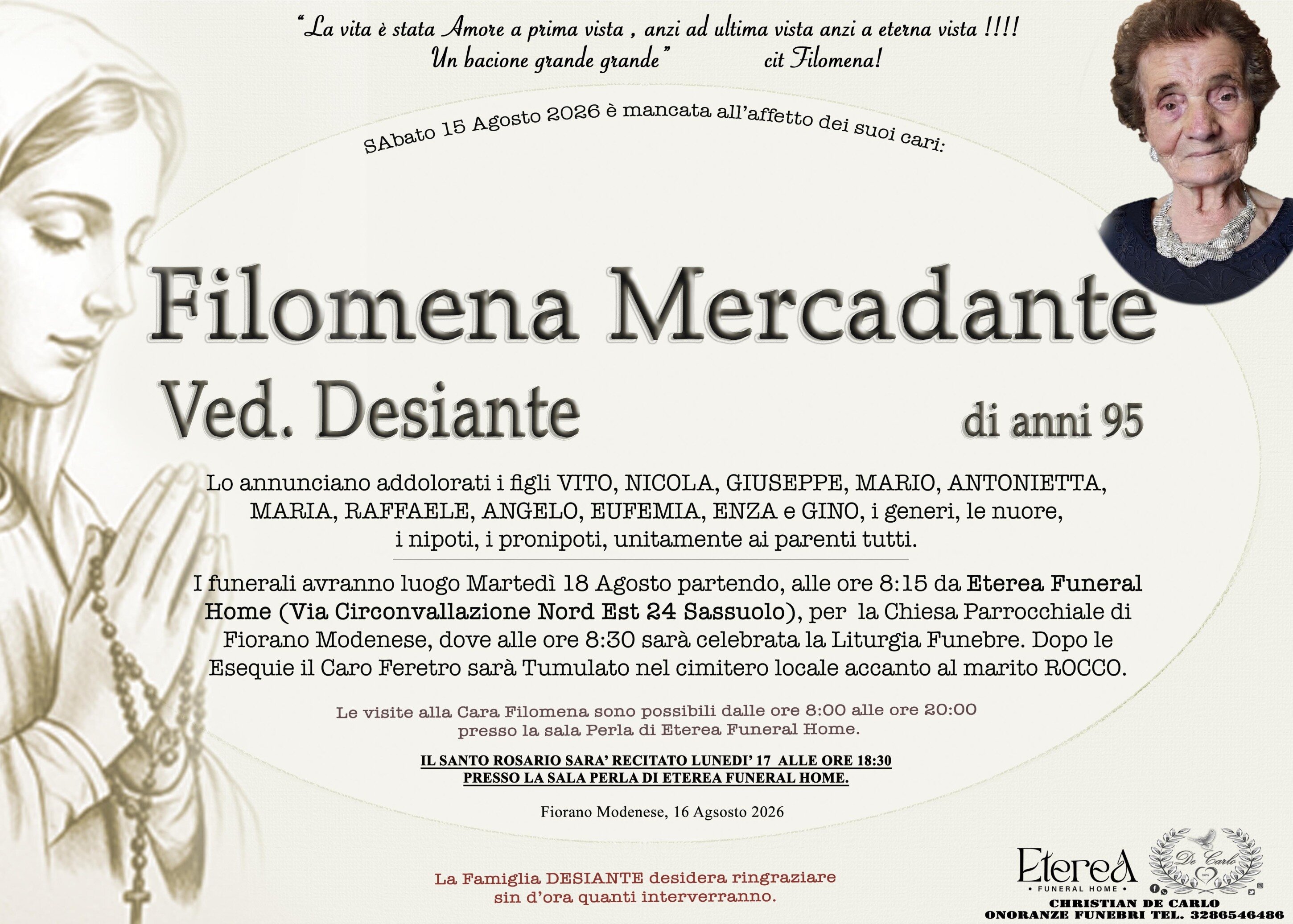 Filomena Mercadante Ved. Desiante di anni 95 Filomena Mercadante Ved. Desiante di anni 95
