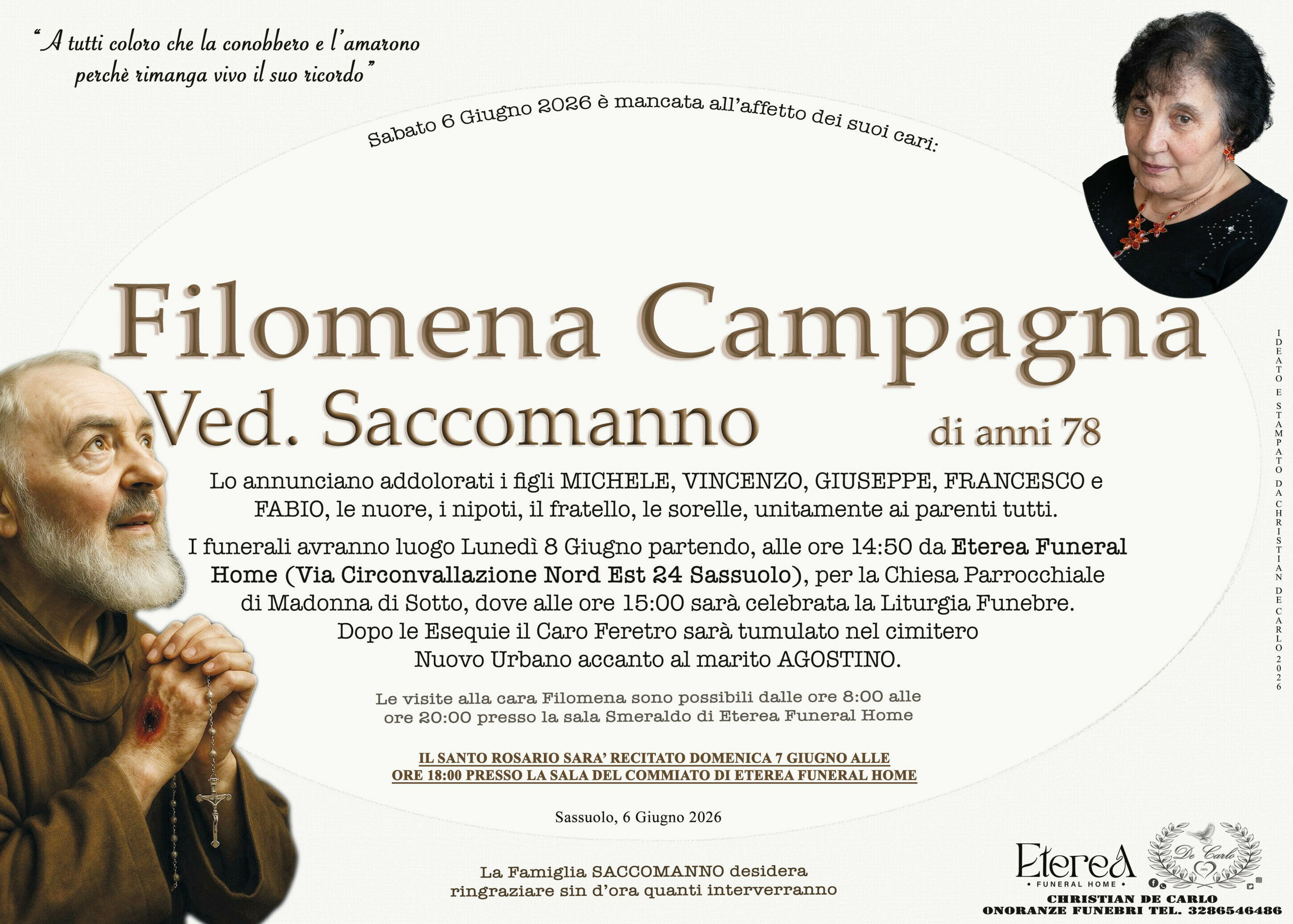 Filomena Campagna Ved. Saccomanno di anni 78