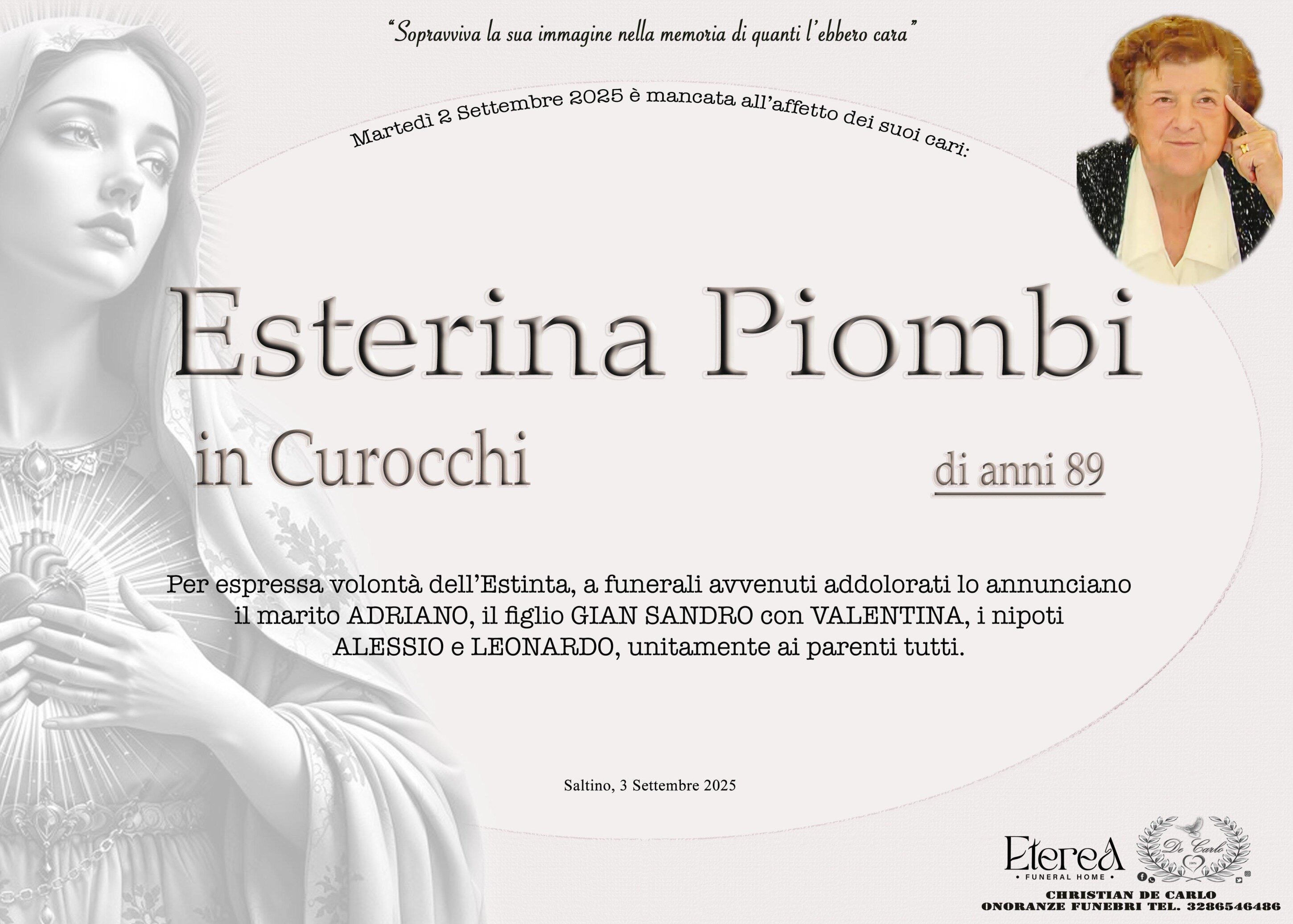 Esterina Piombi in Curocchi di anni 89