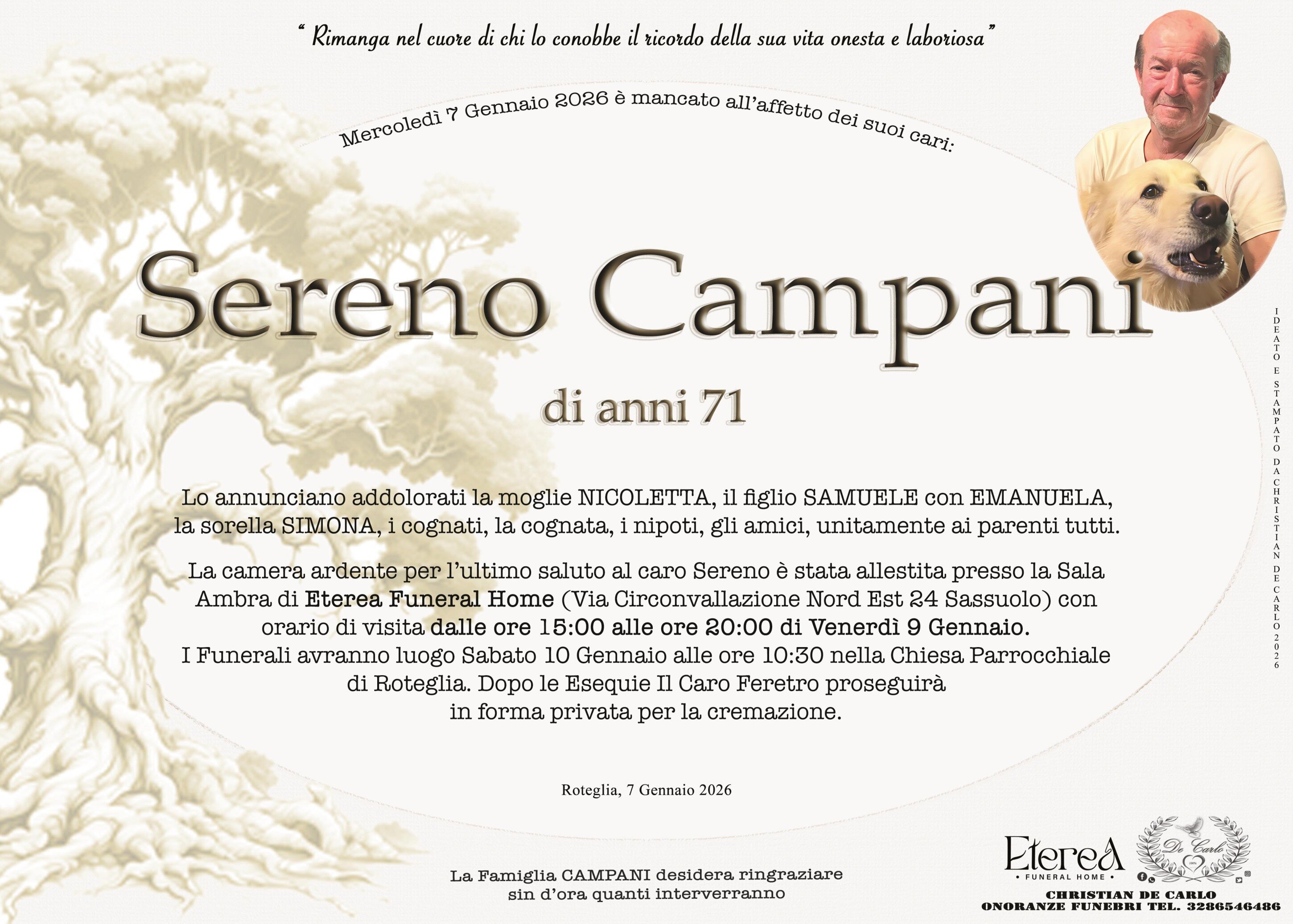 Sereno Campani di anni 71