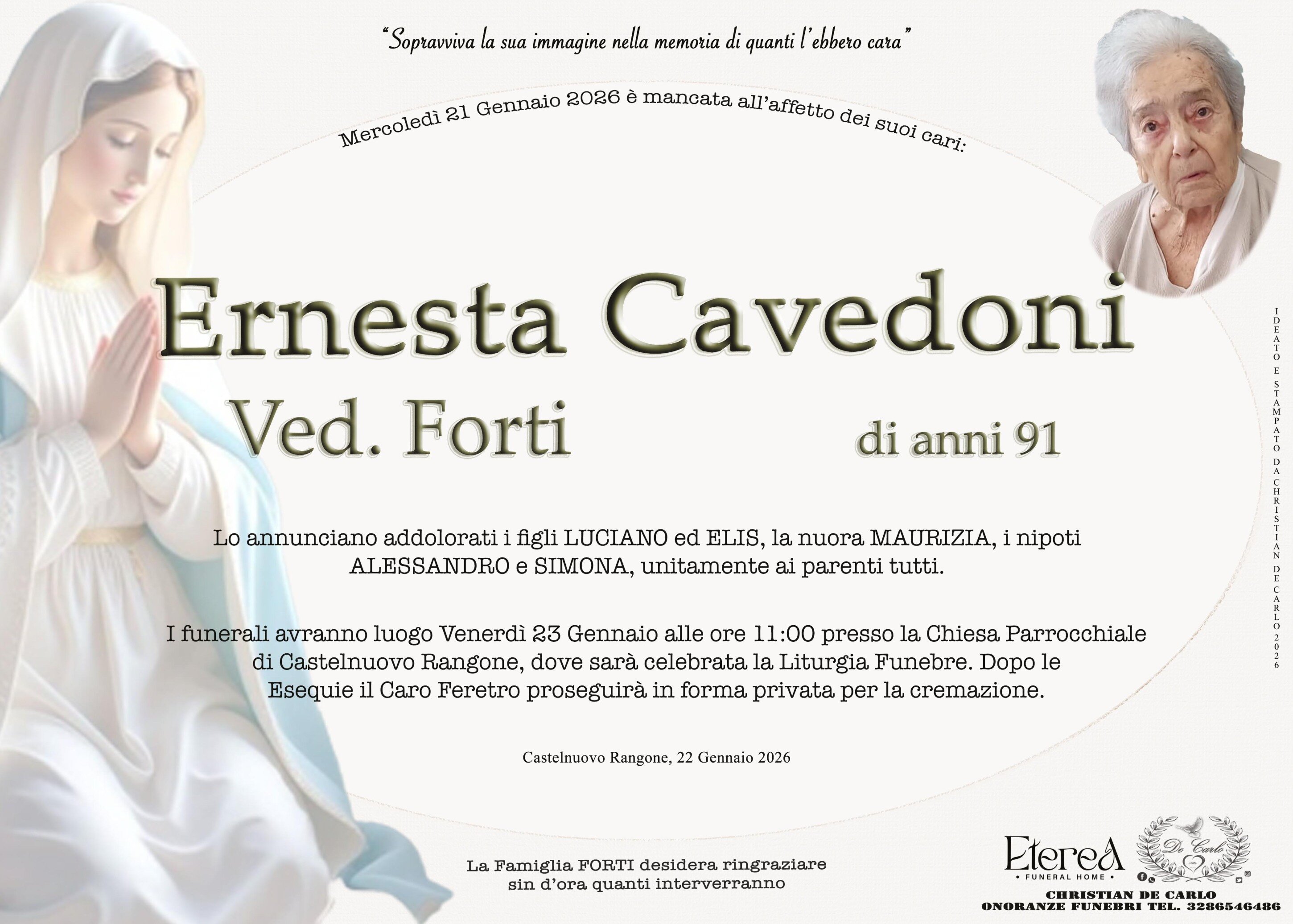 Ernesta Cavedoni Ved. Forti di anni 91