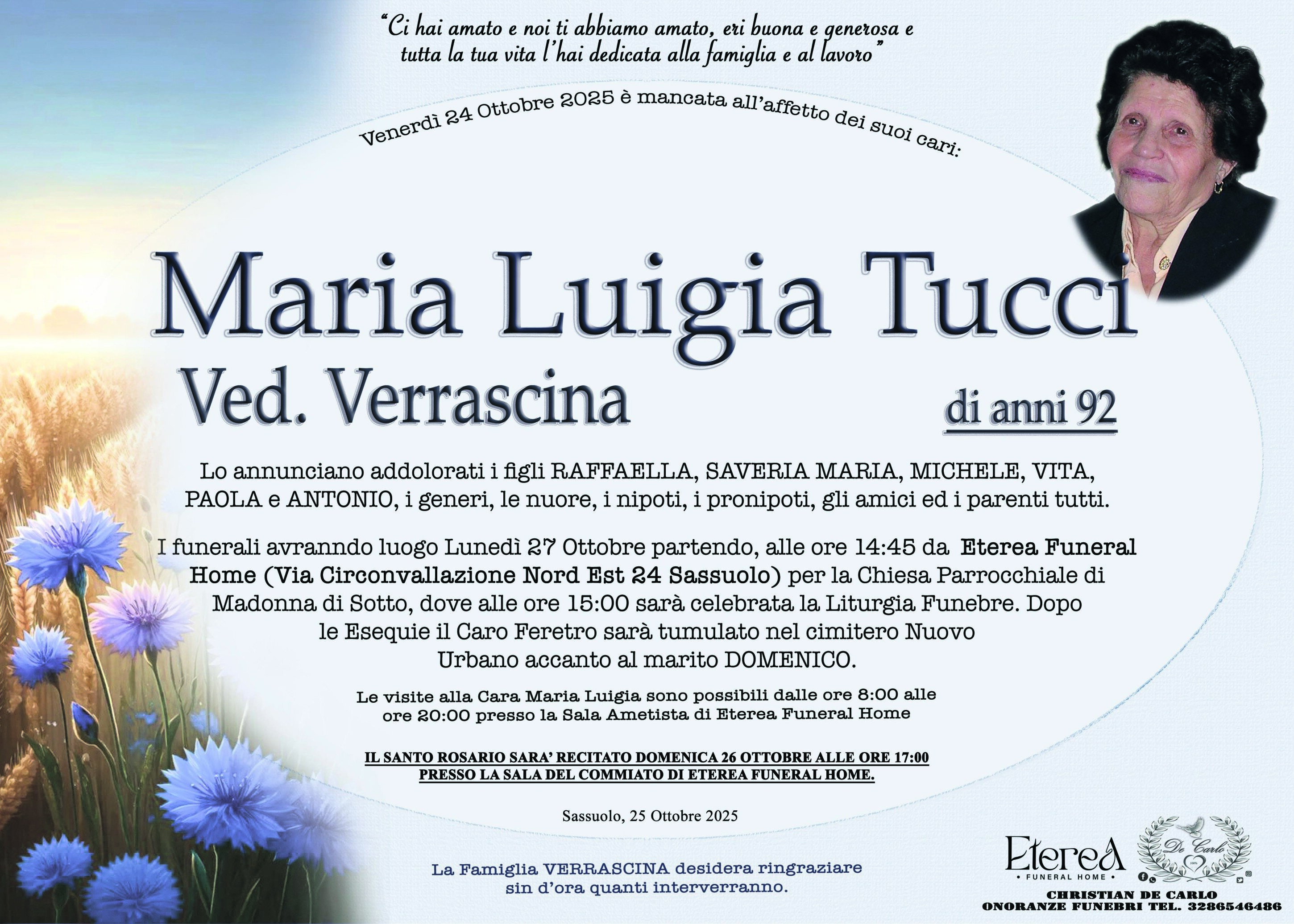 Maria Luigia Tucci Ved. Verrascina di anni 92