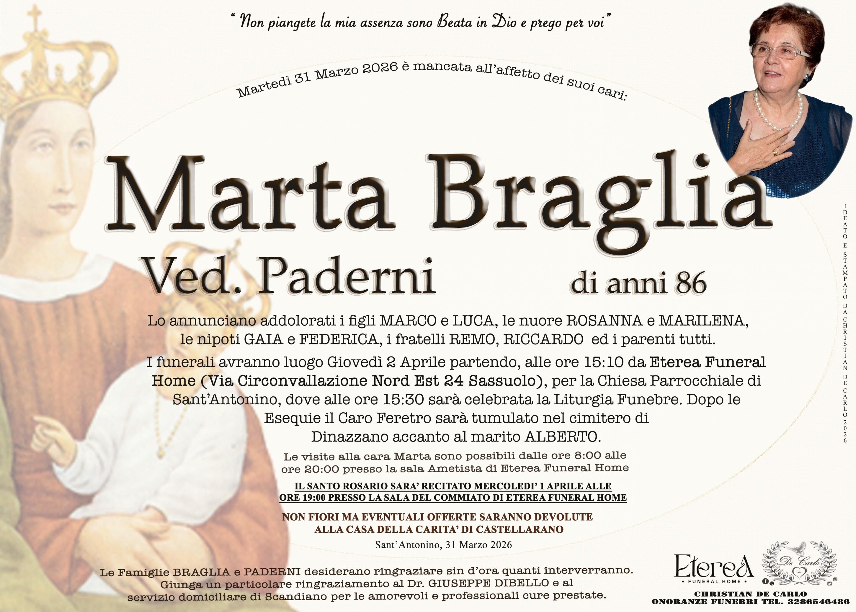 Marta Braglia Ved. Paderni di anni 86
