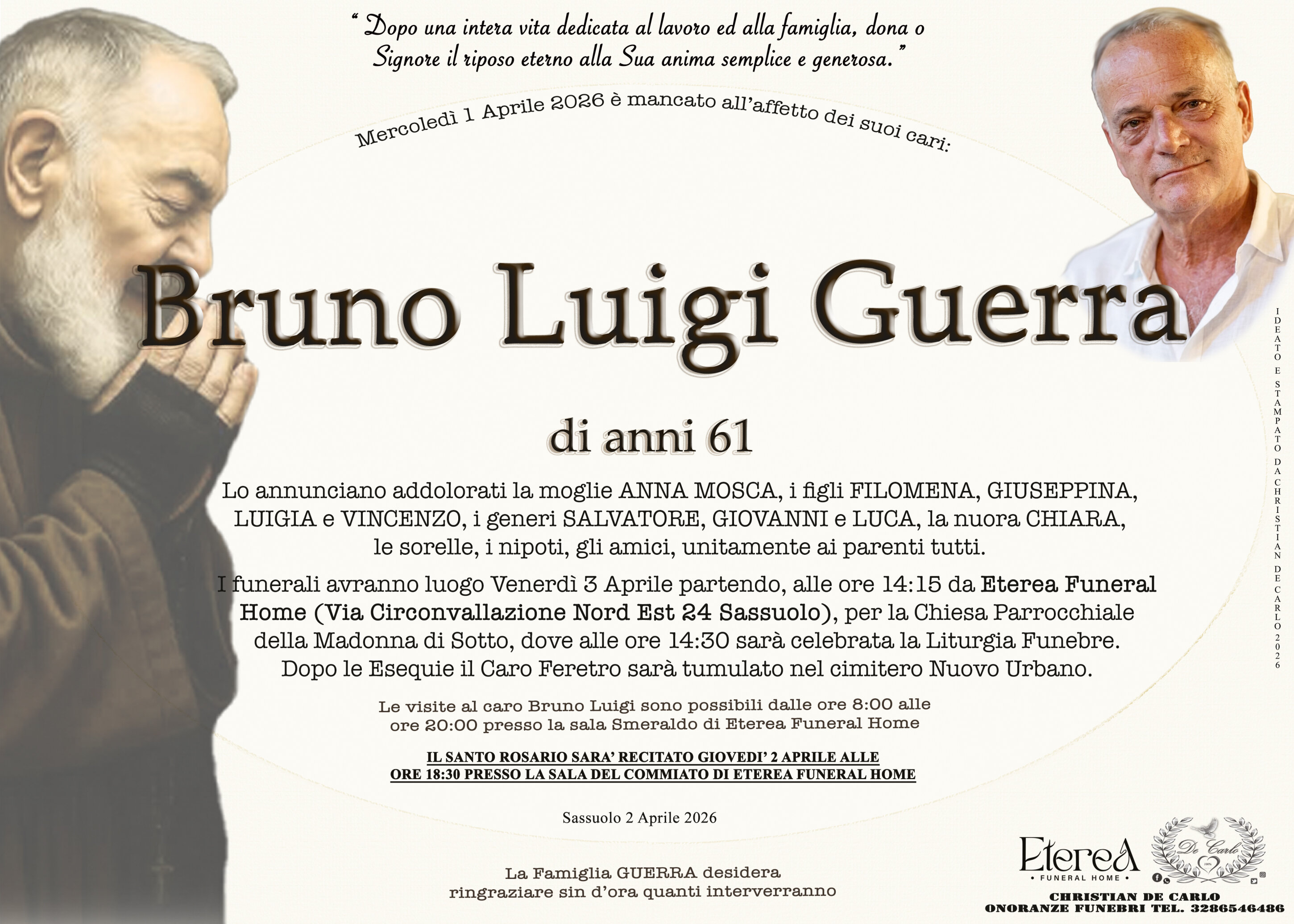 Bruno Luigi Guerra di anni 61
