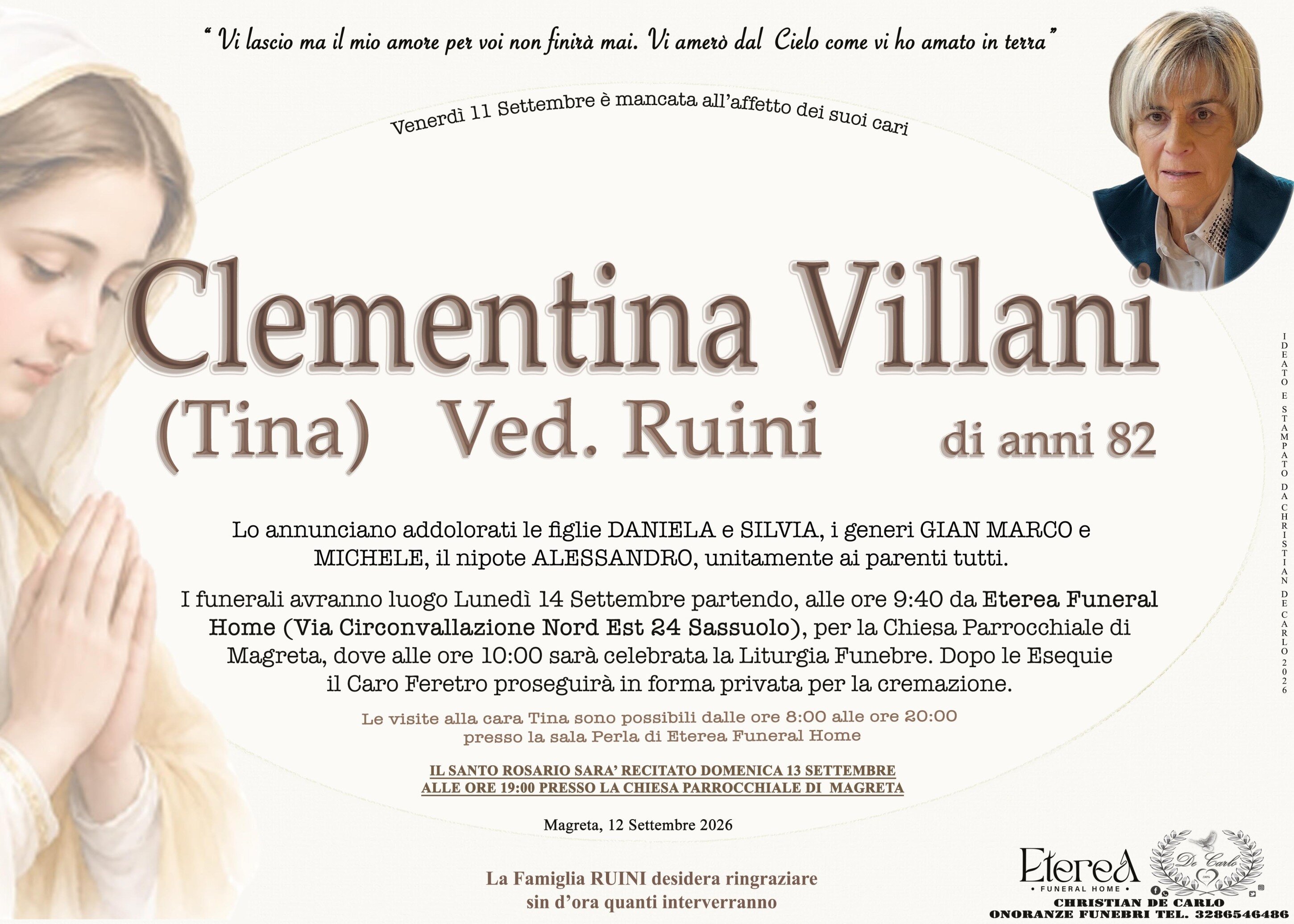 Clementina (Tina) Villani Ved. Ruini di anni 82 Clementina (Tina) Villani Ved. Ruini di anni 82