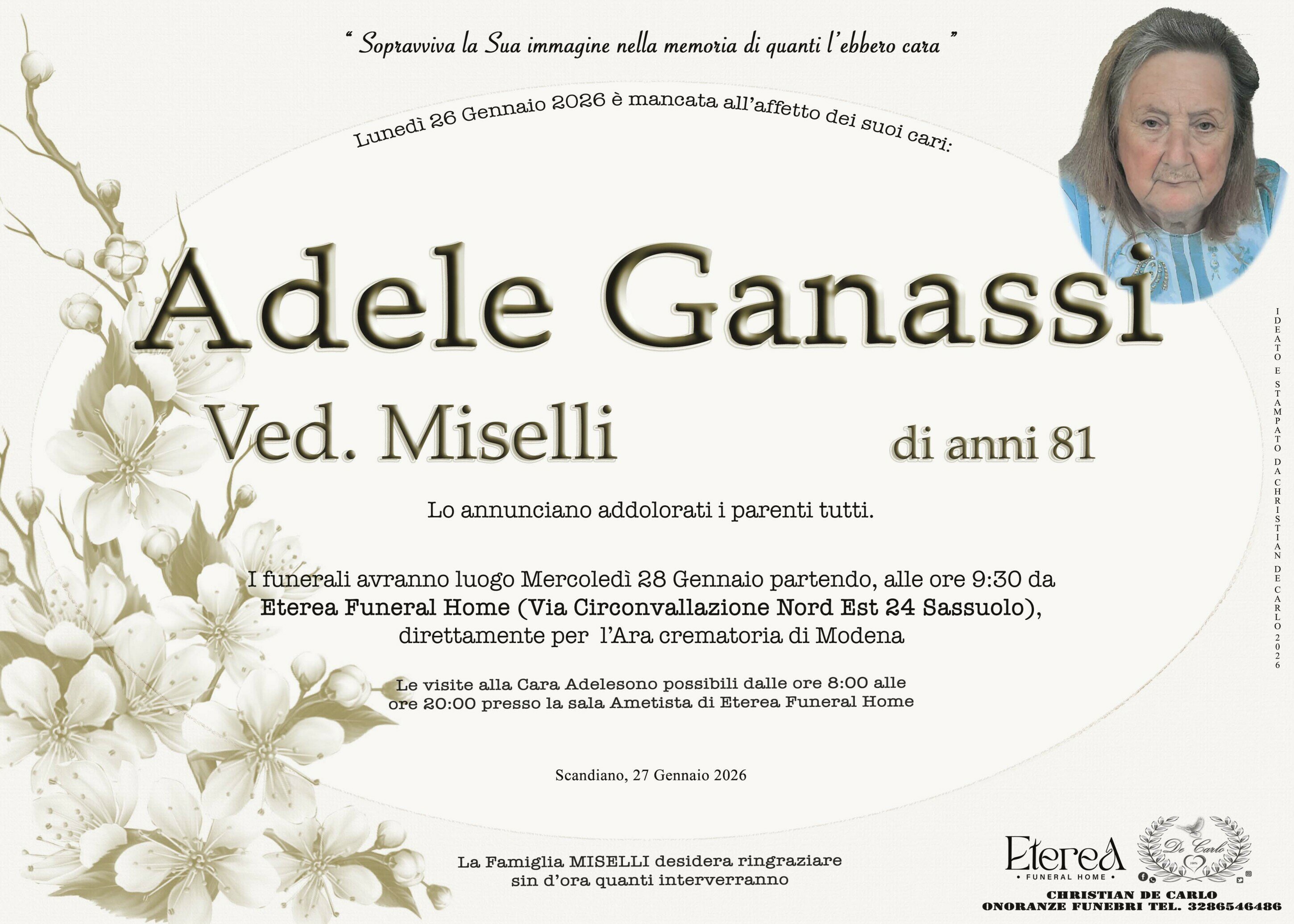Adele Ganassi Ved. Miselli di anni 81