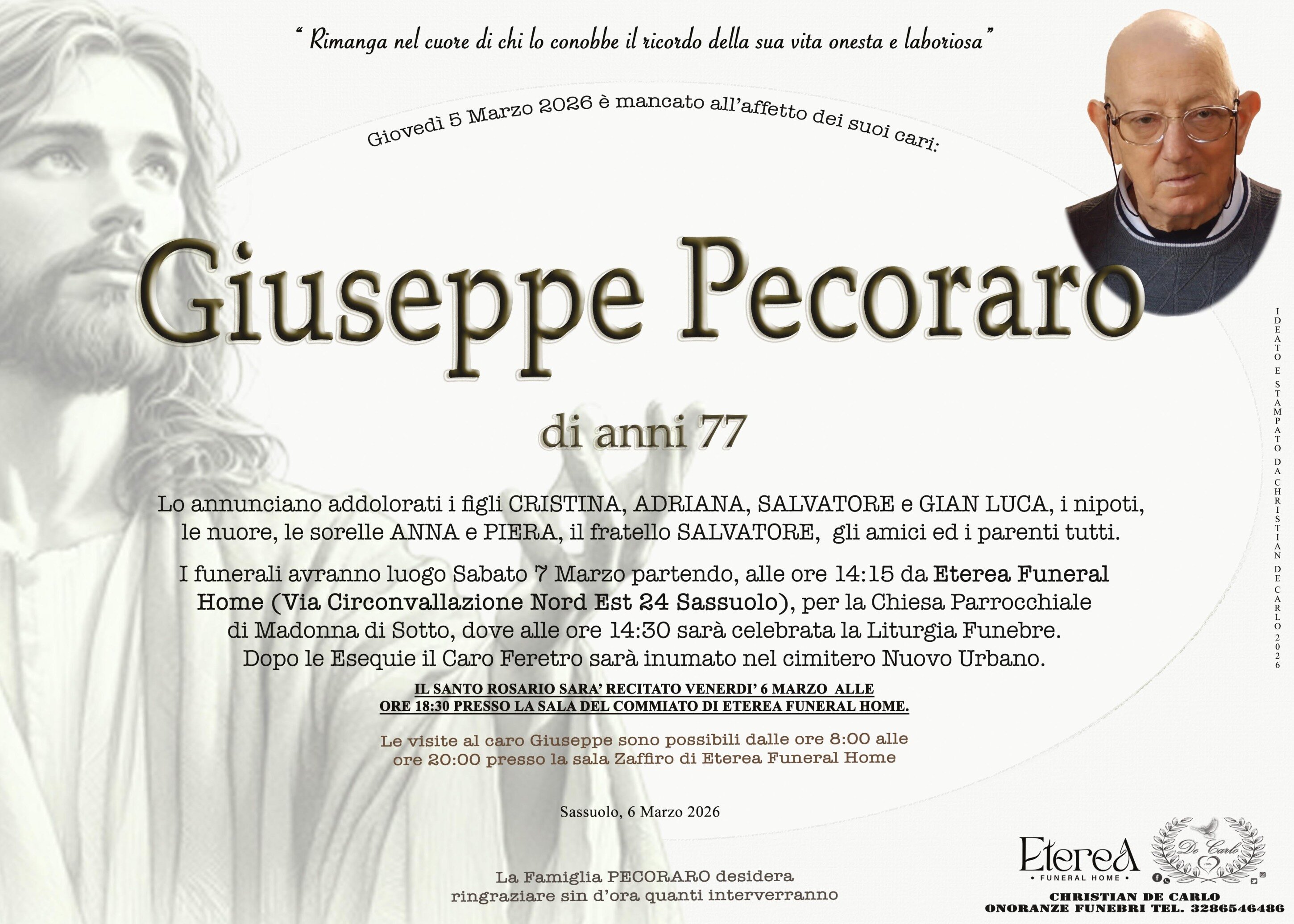 Giuseppe Pecoraro di anni 77