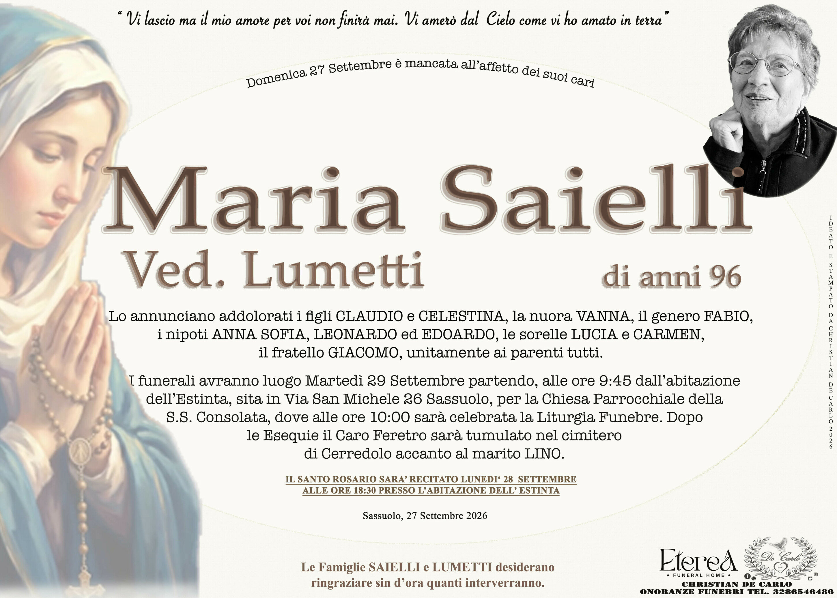 Maria Saielli Ved. Lumetti di anni 96 Maria Saielli Ved. Lumetti di anni 96