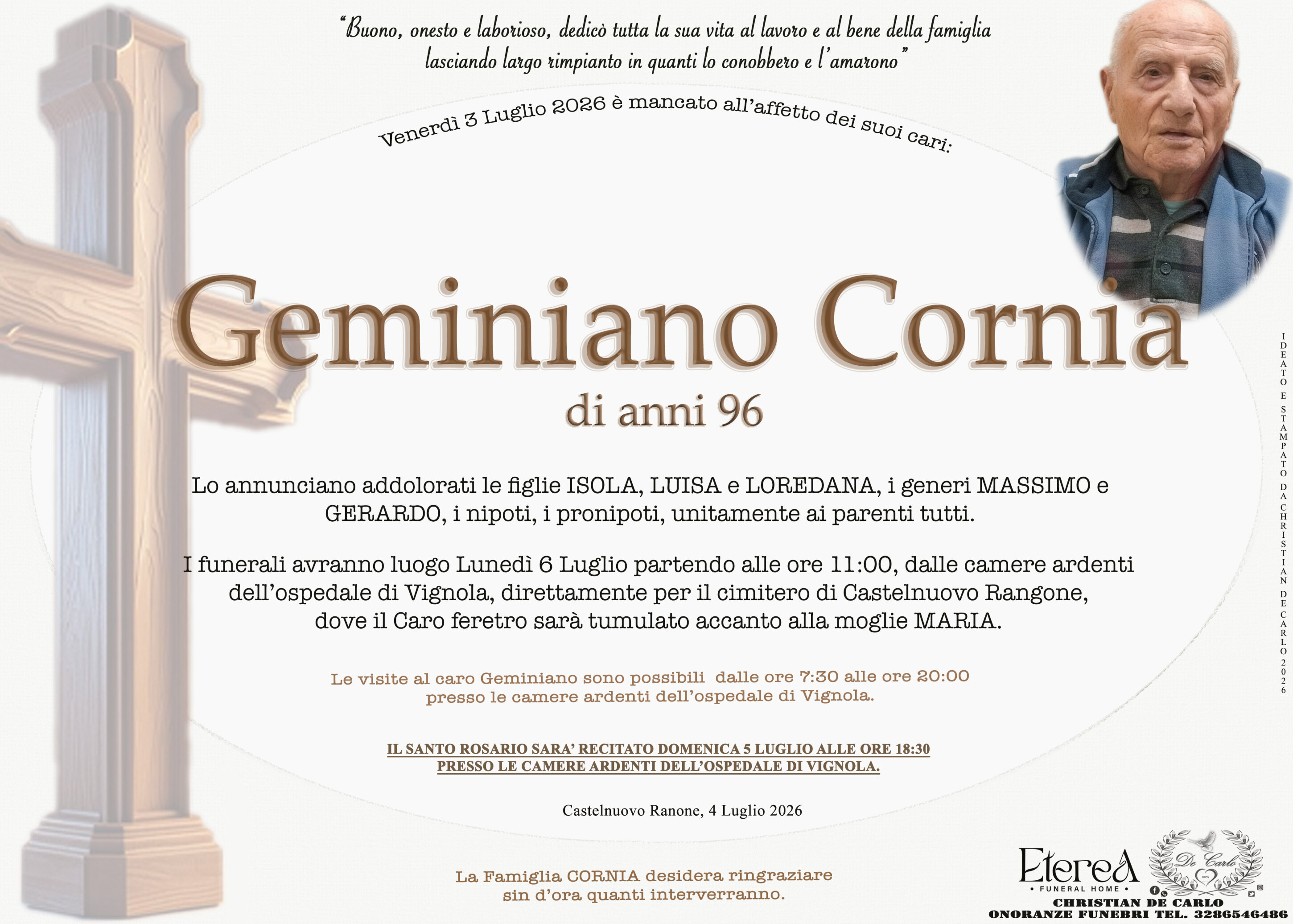 Geminiano Cornia di anni 96