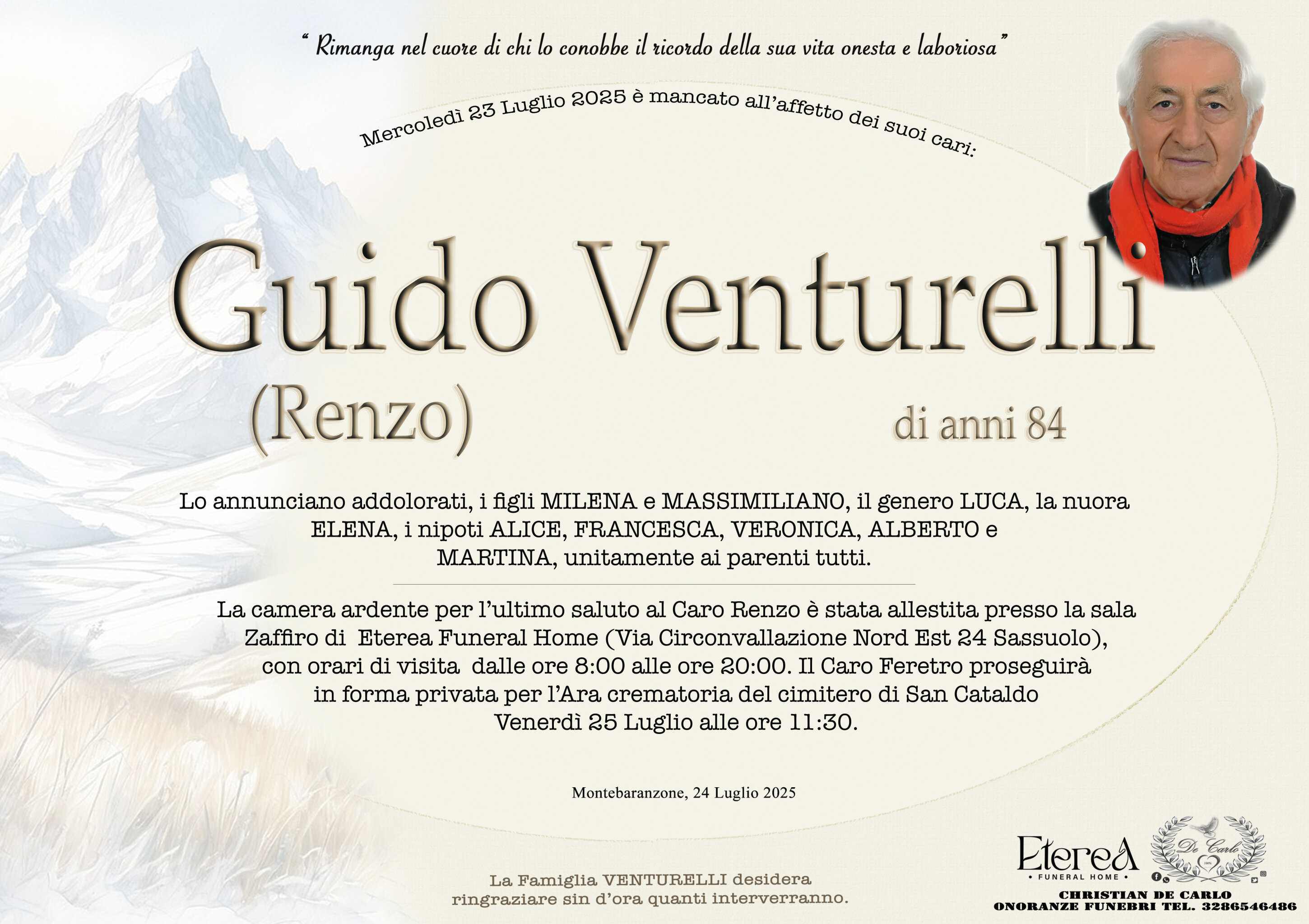 Guido (Renzo) Venturelli di anni 84