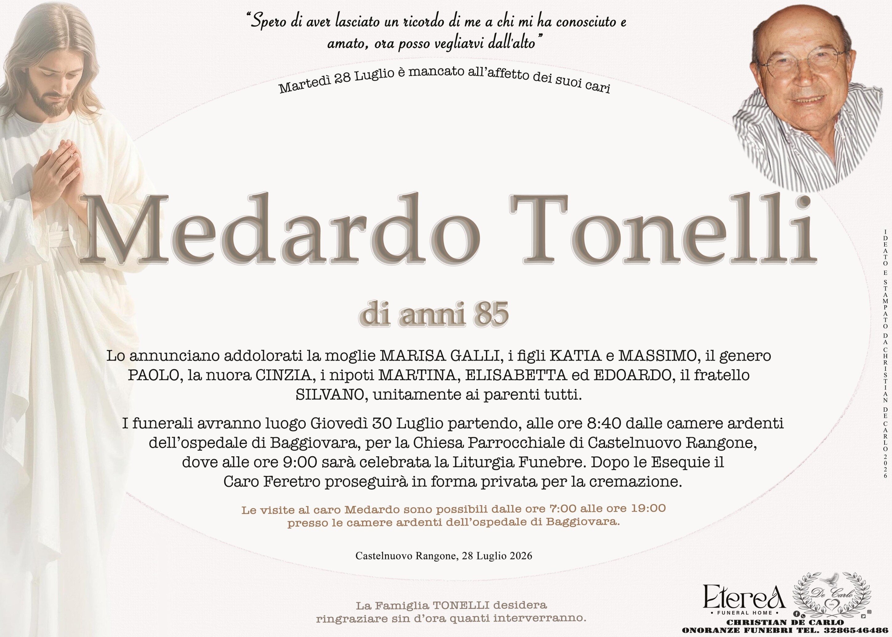 Medardo Tonelli di anni 85