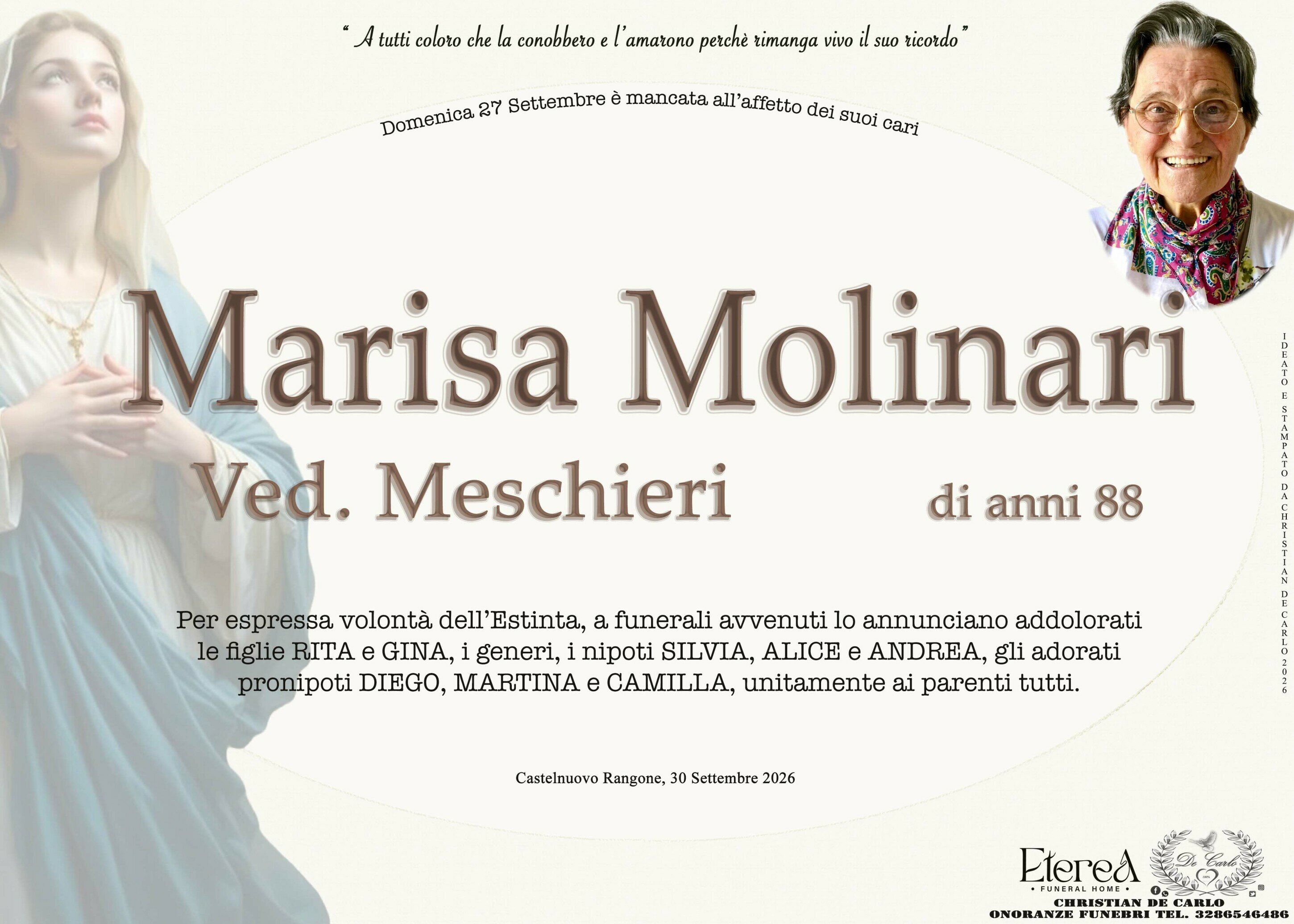 Marisa Molinari Ved. Meschieri di anni 88