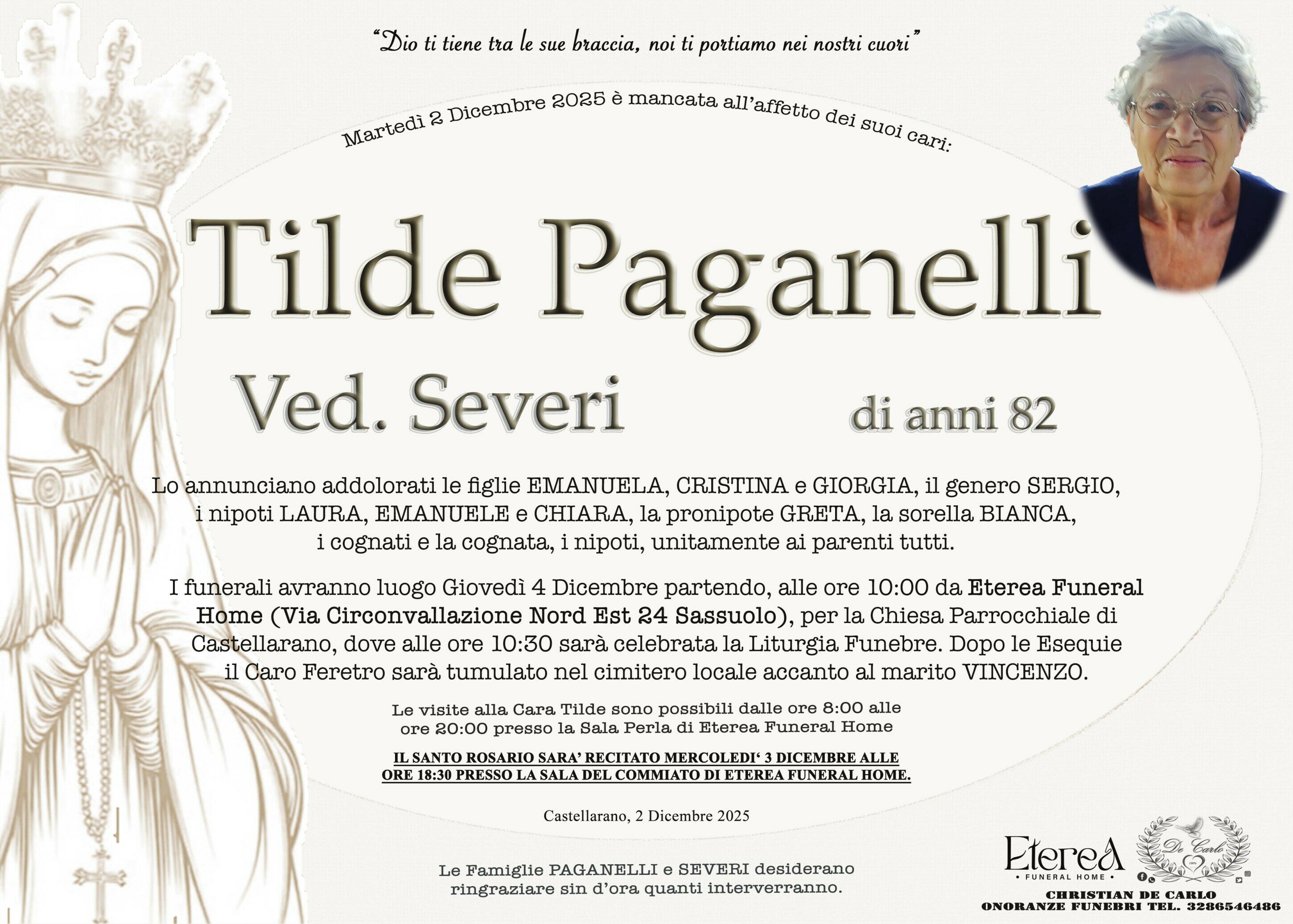 Tilde Paganelli Ved. Severi di anni 82