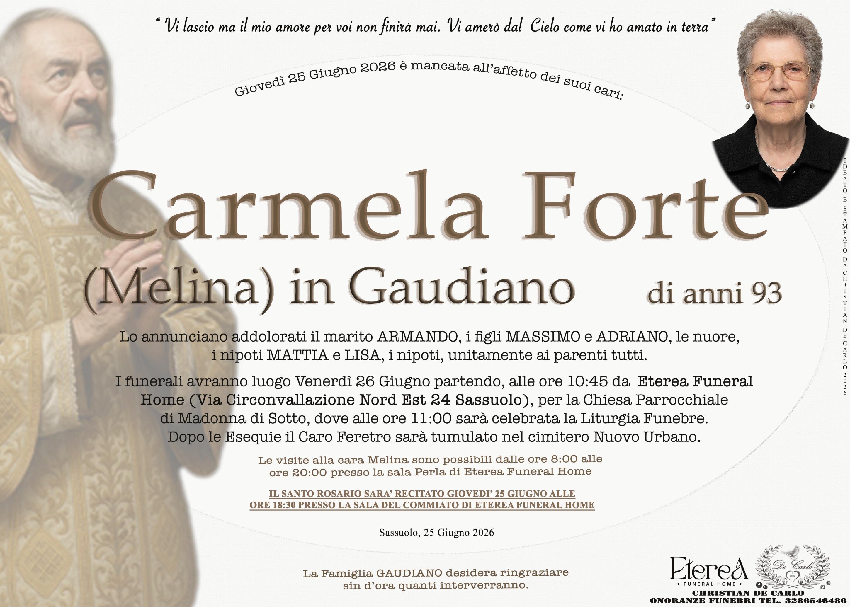Carmela (Melina) Forte di anni 93