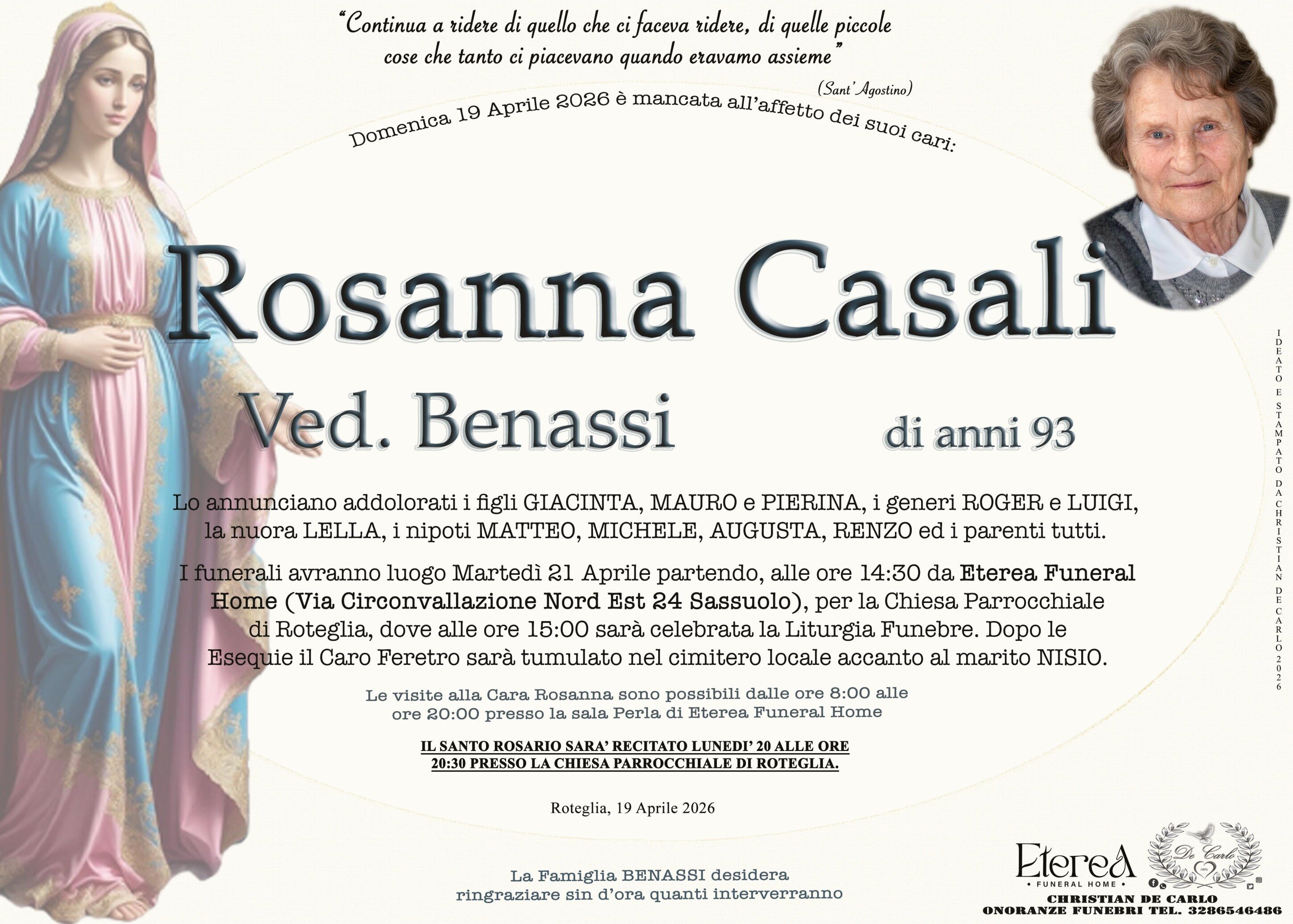 Rosanna Casali Ved. Benassi di anni 93 Rosanna Casali Ved. Benassi di anni 93