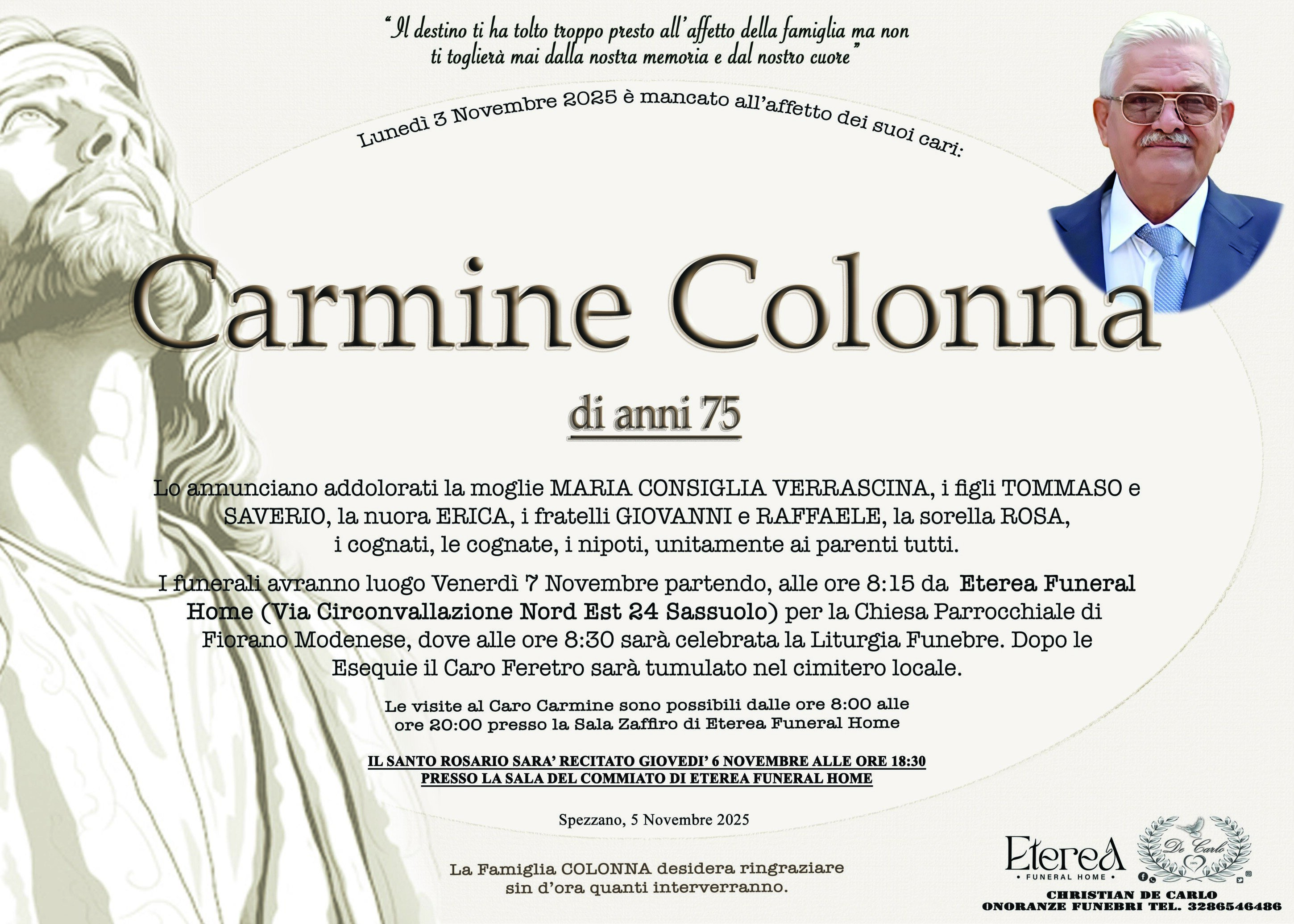 Carmine Colonna di anni 75