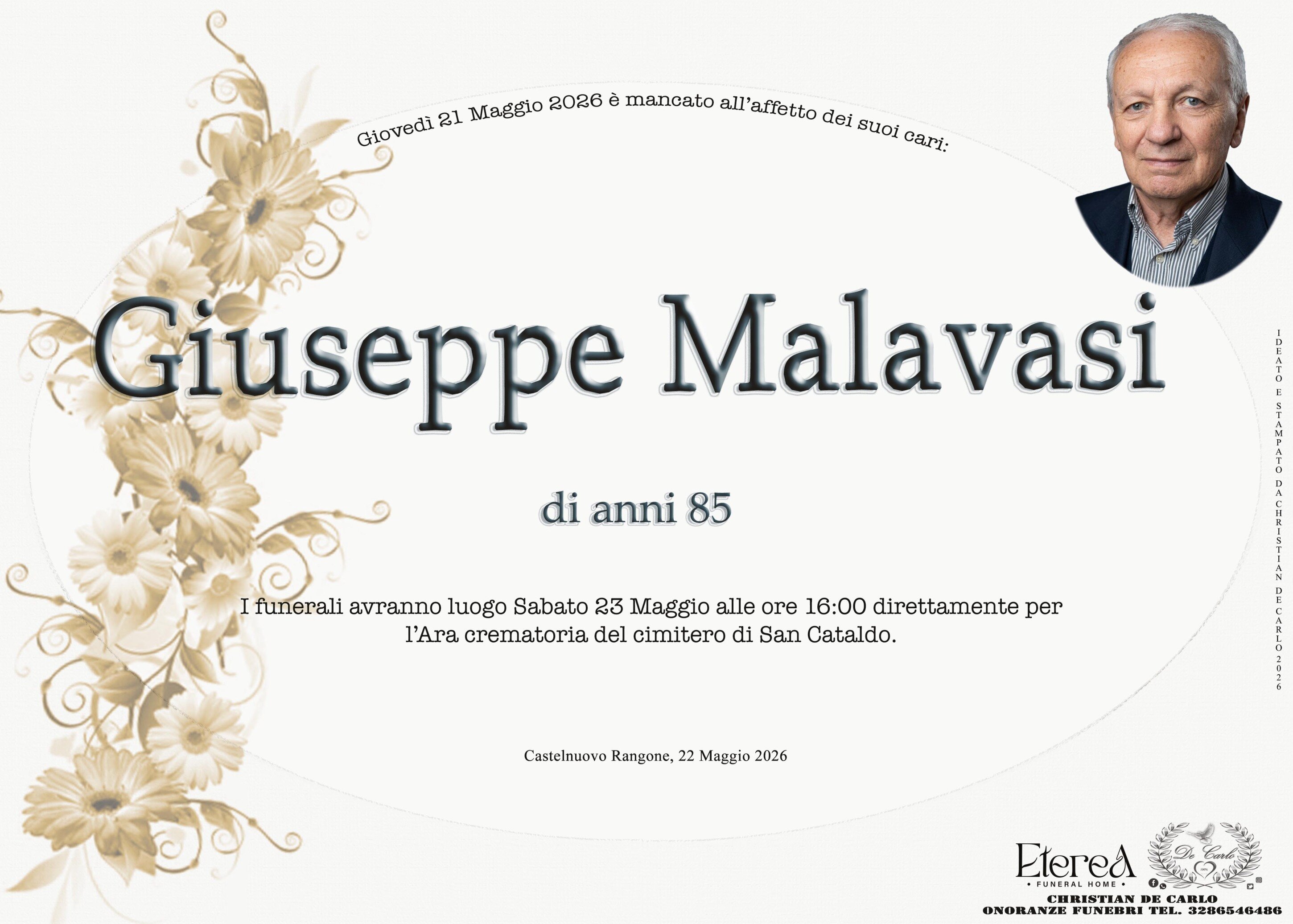 Giuseppe Malavasi di anni 85