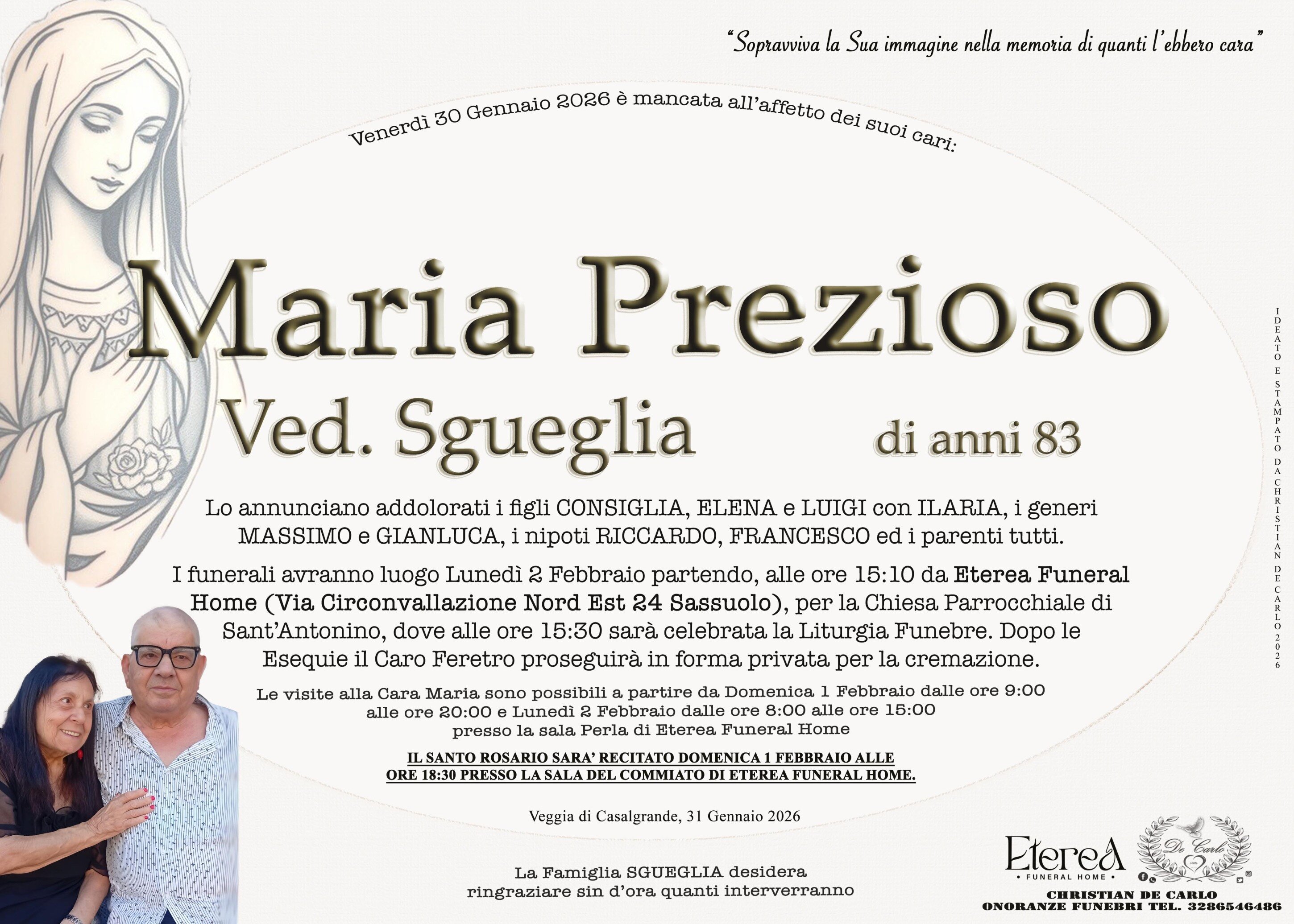 Maria Prezioso Ved. Sgueglia di anni 83