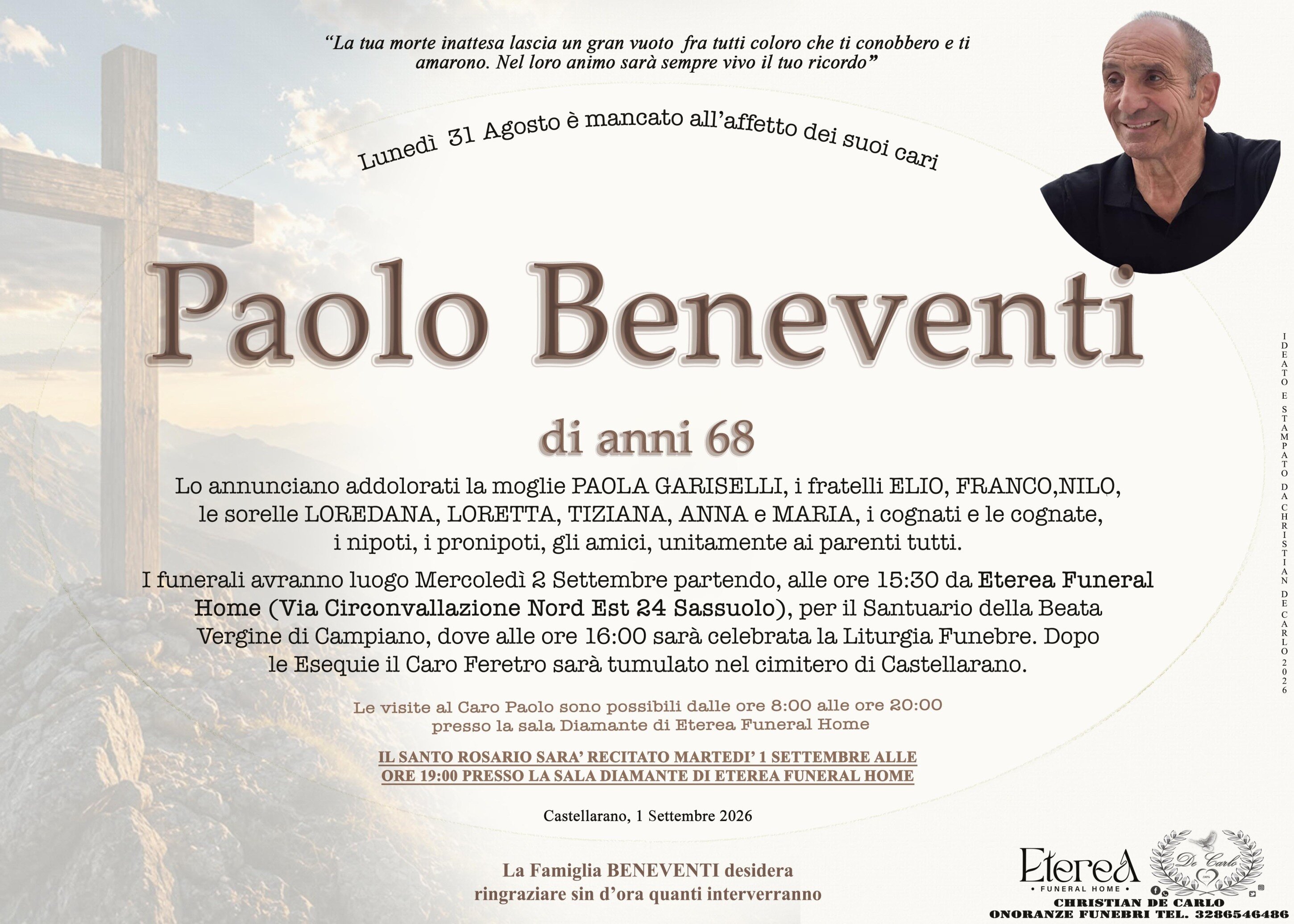 Paolo Beneventi di anni 68