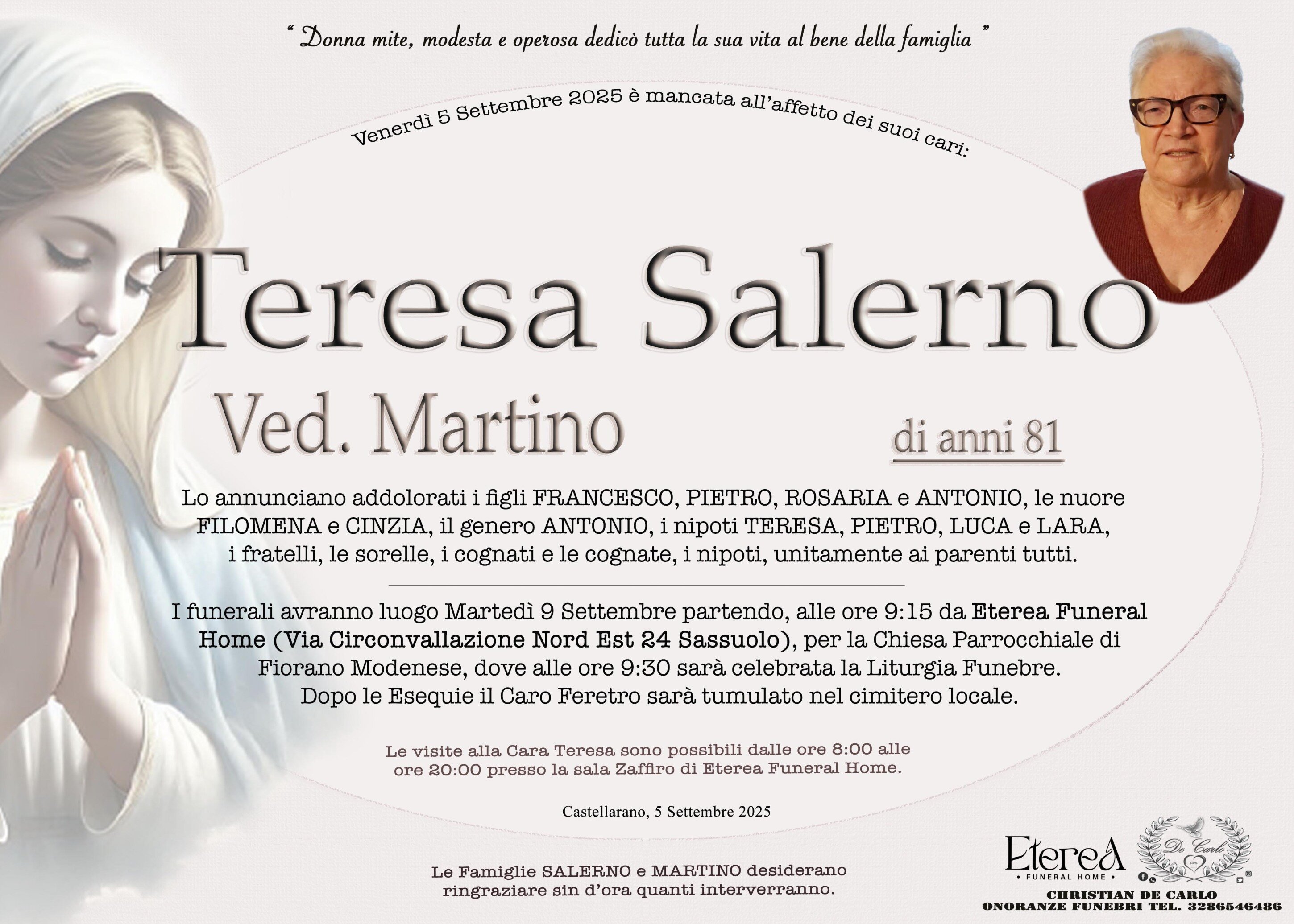Teresa Salerno Ved. Martino di anni 81