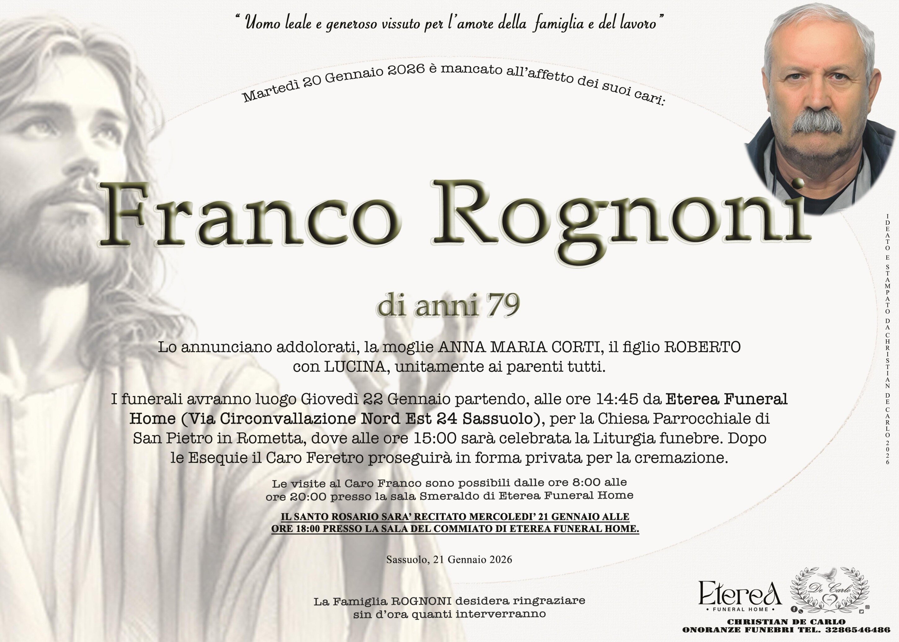 Franco Rognoni di anni 79