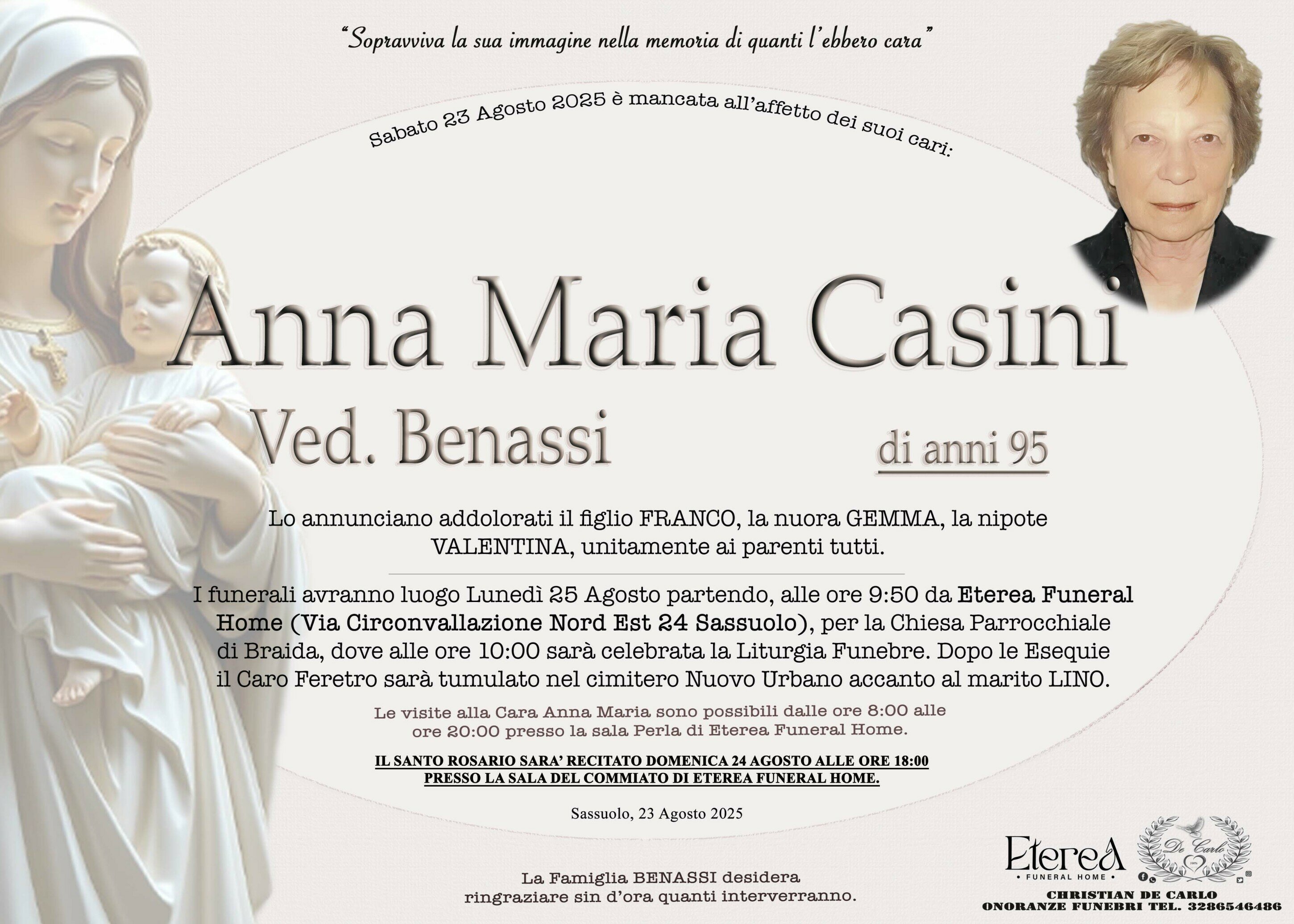 Anna Maria Casini Ved. Benassi di anni 95 Anna Maria Casini Ved. Benassi di anni 95