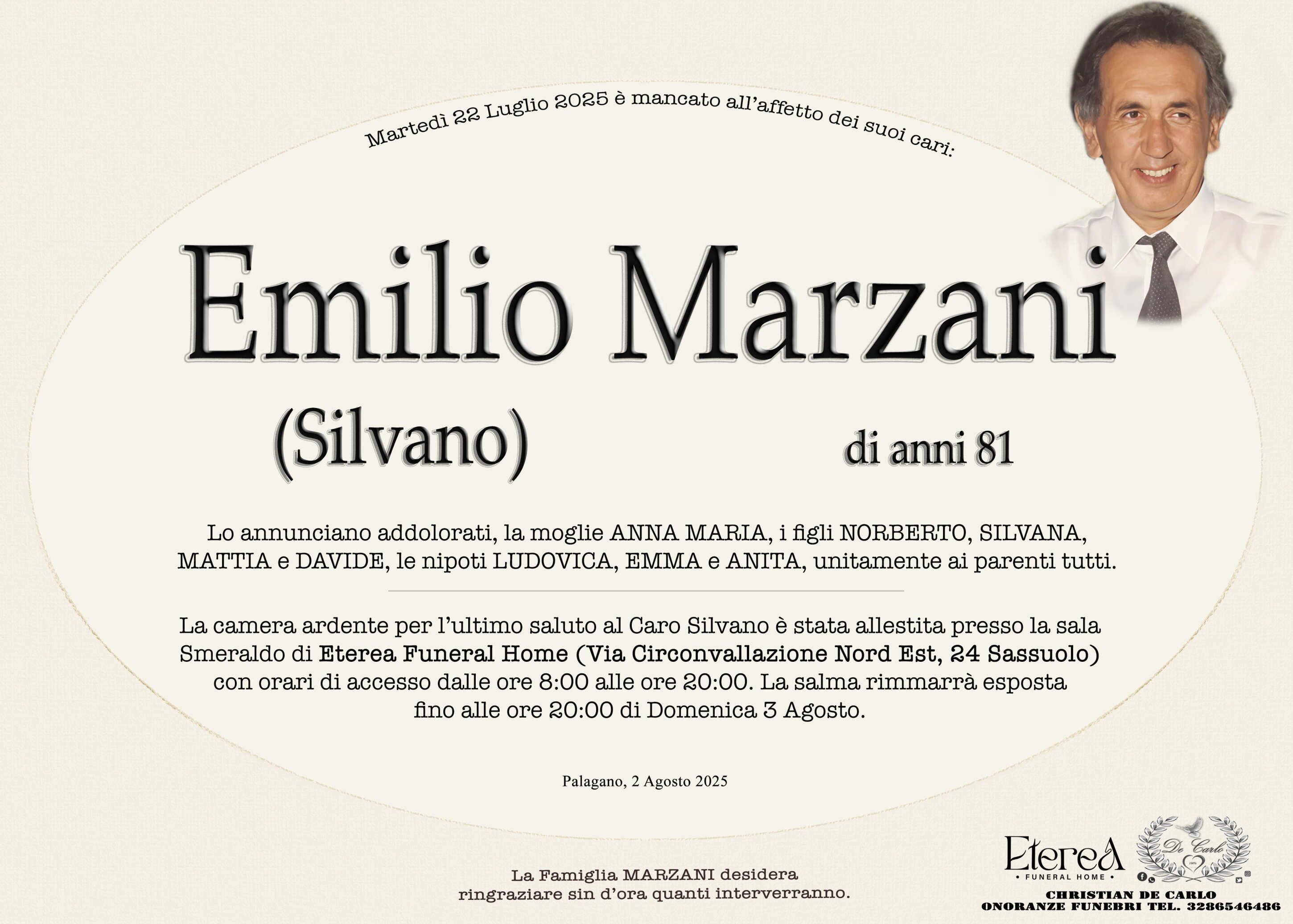 Emilio Marzani (Silvano) di anni 81