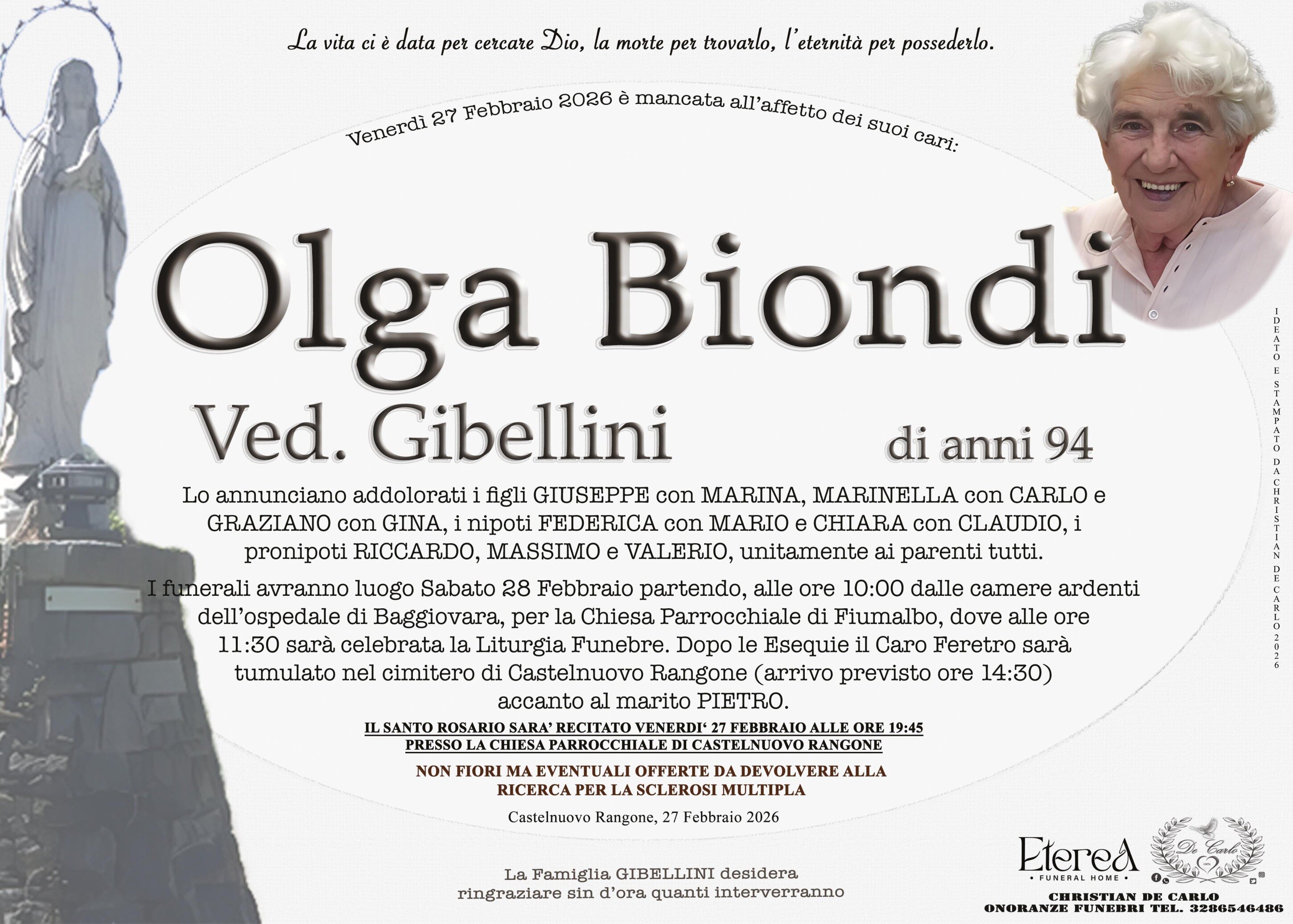 Olga Biondi Ved. Gibellini di anni 94