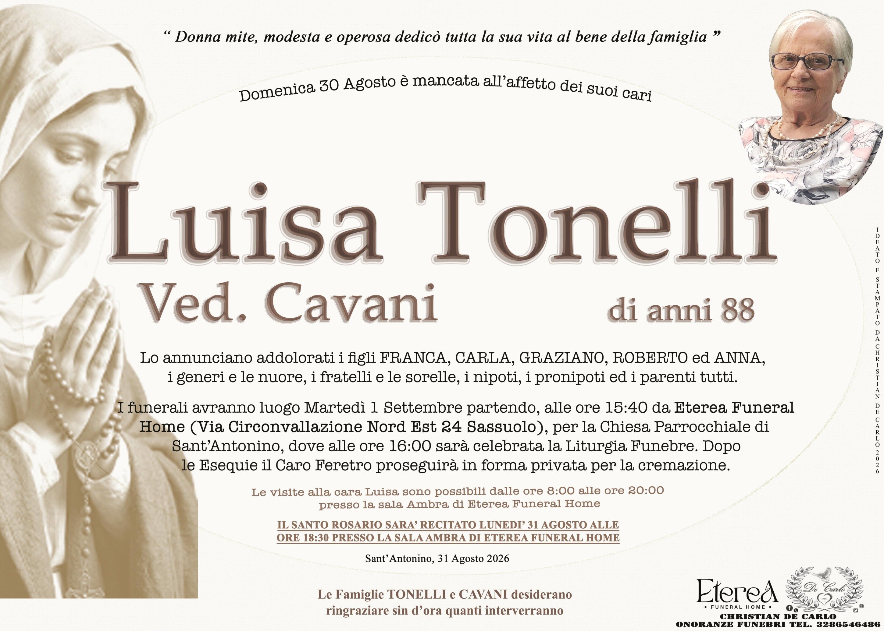 Luisa Tonelli Ved. Cavani di anni 88 Luisa Tonelli Ved. Cavani di anni 88
