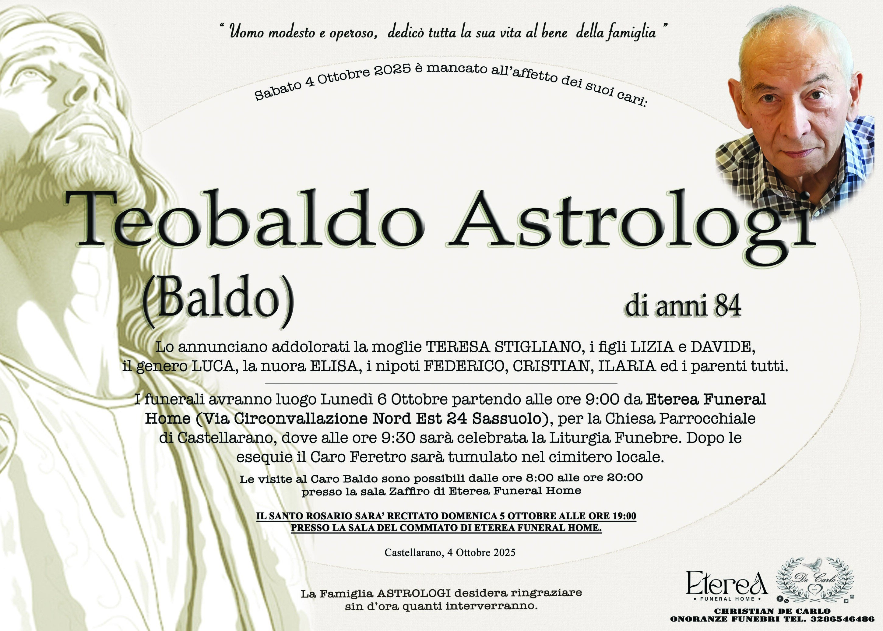 Teobaldo Astrologi (Baldo) di anni 84