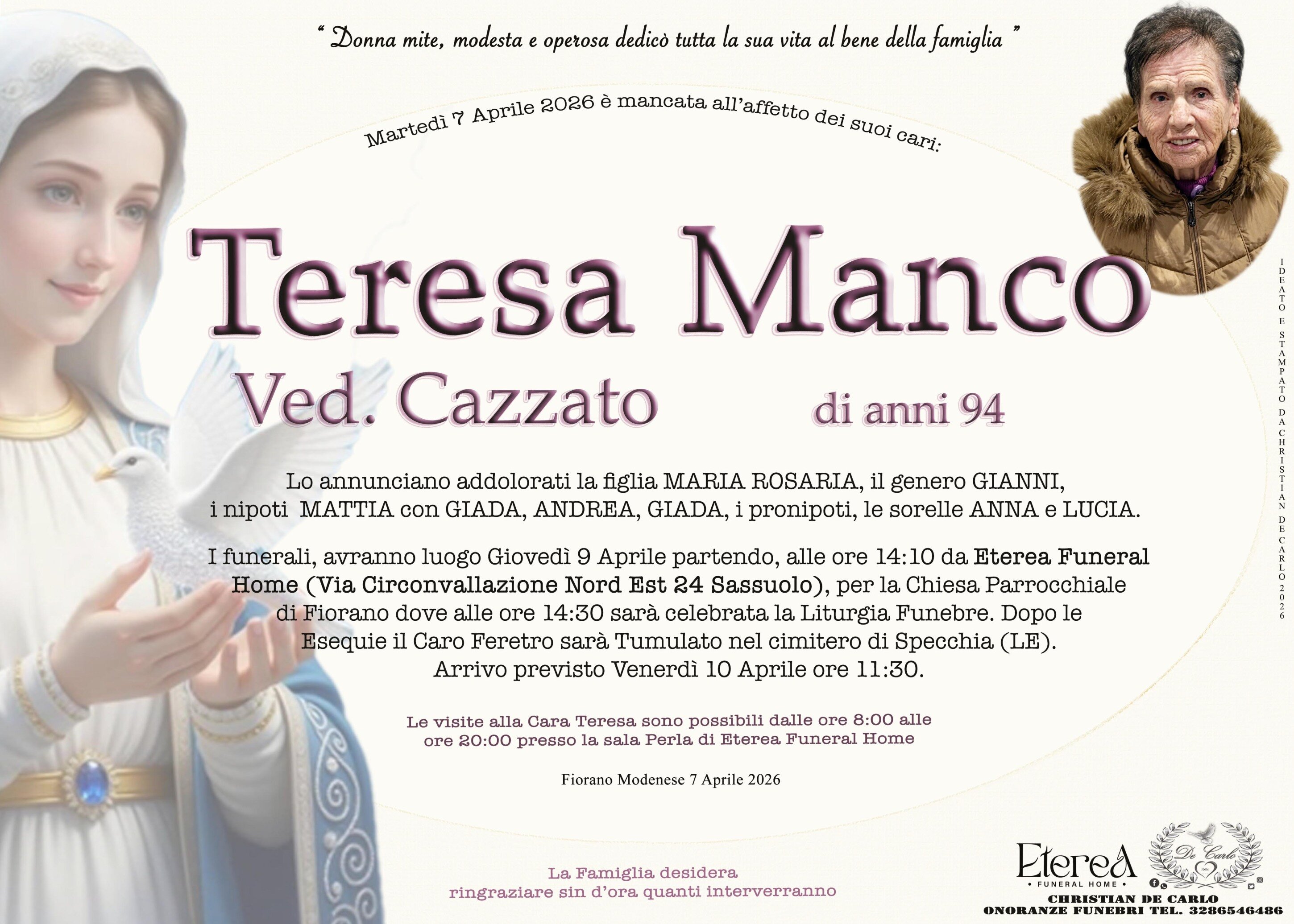 Teresa Manco Ved. Cazzato di anni 94