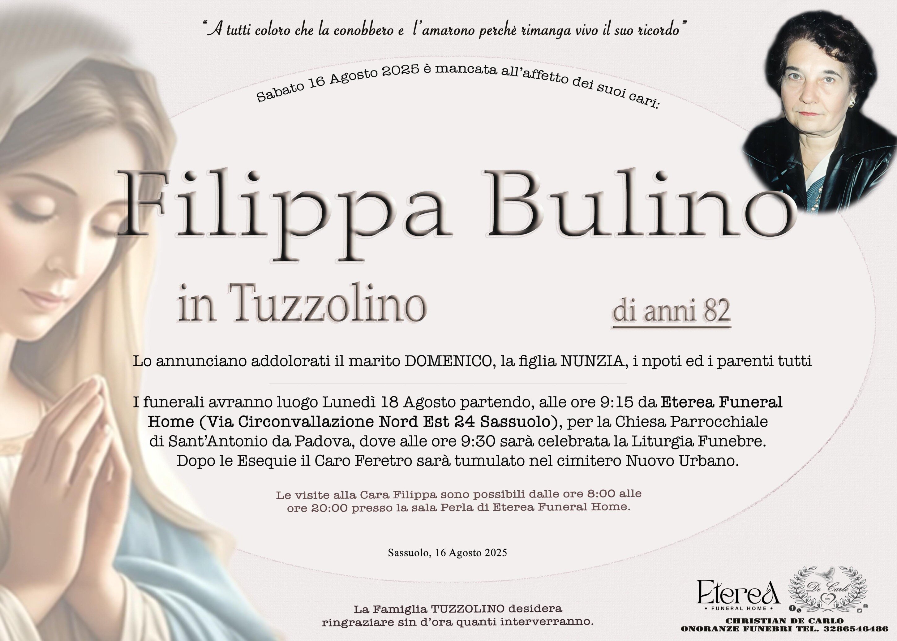 Filippa Bulino in Tuzzolino di anni 82