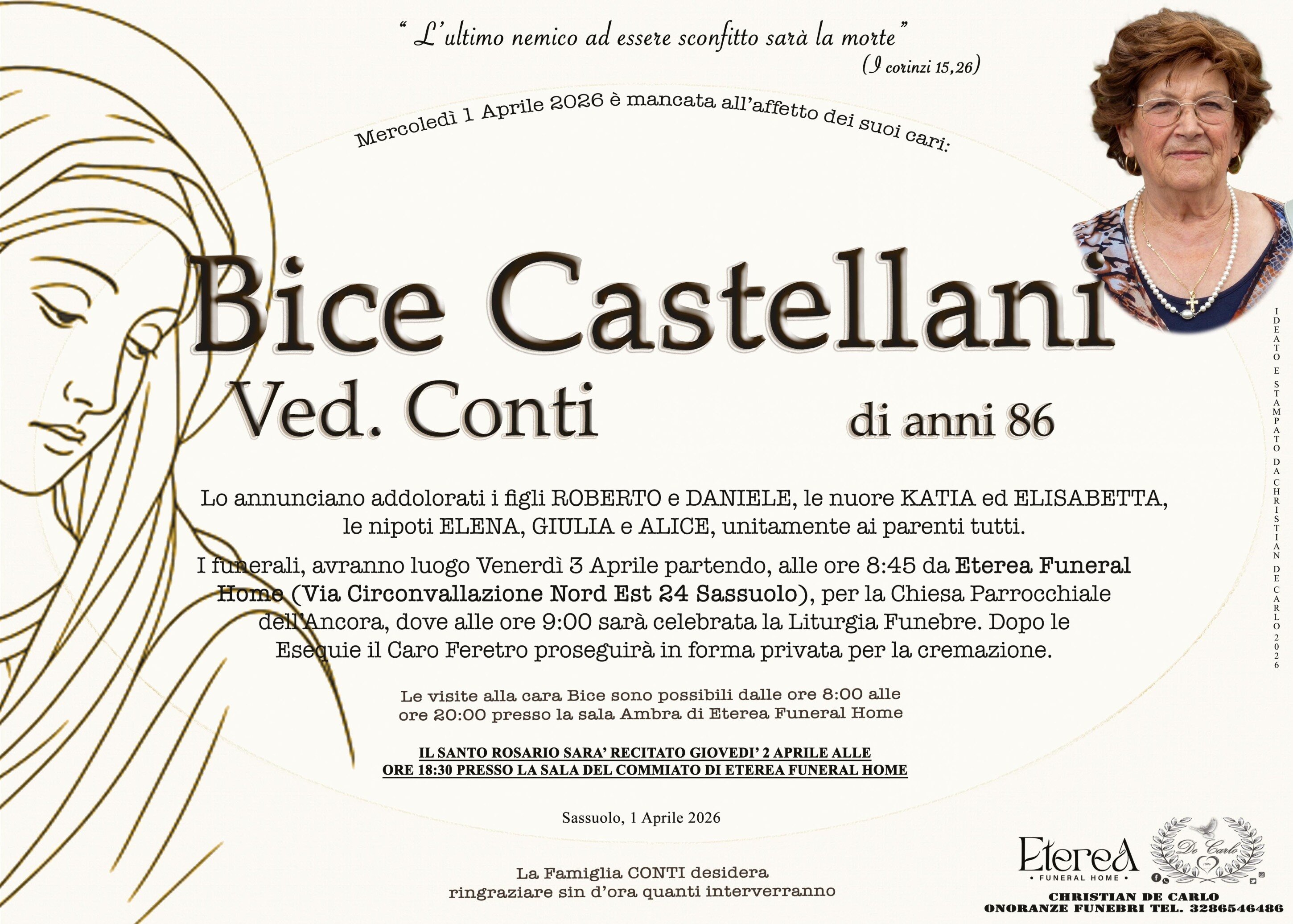 Bice Castellani Ved. Conti di anni 86