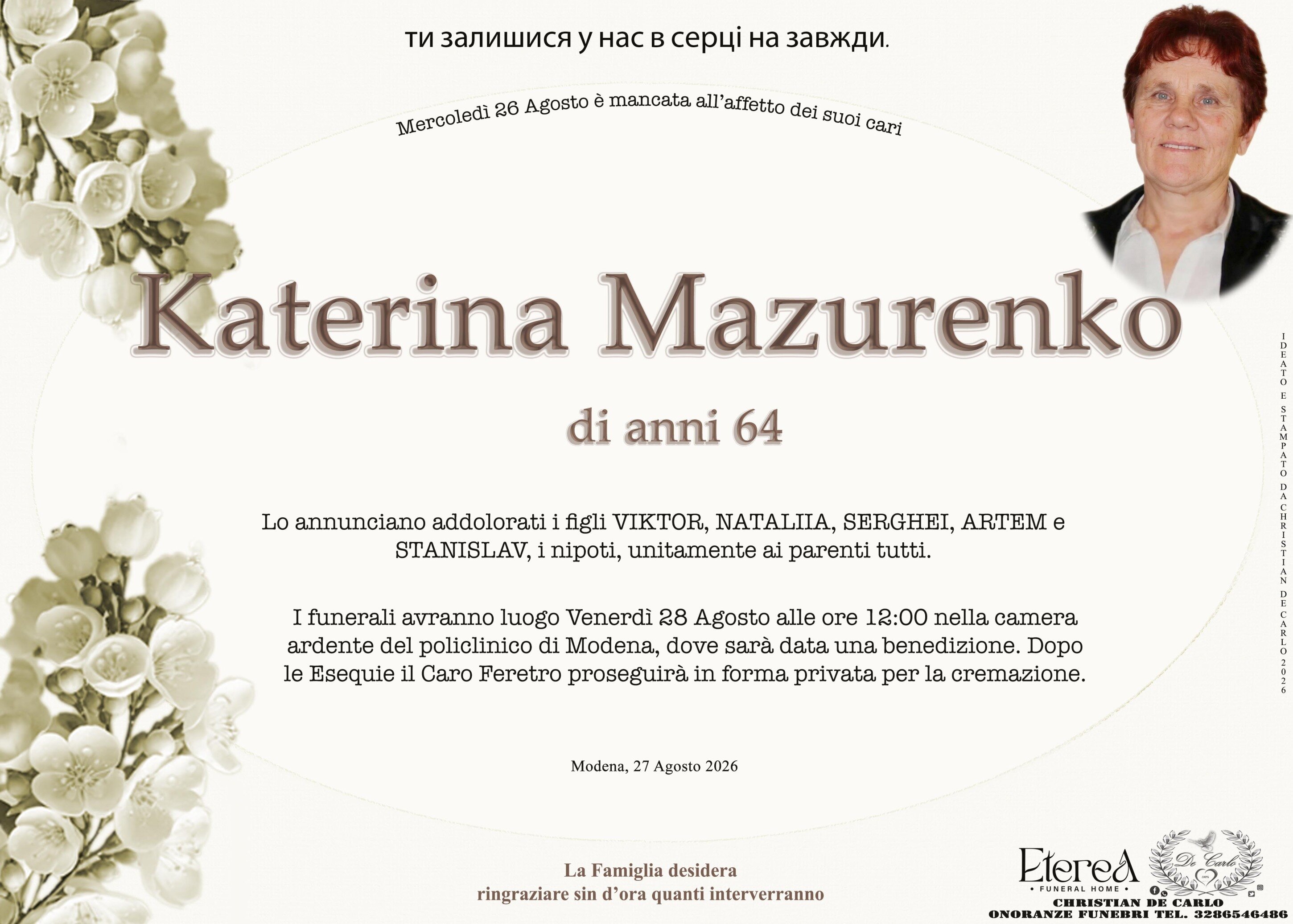 Kateryna Mazurenko di anni 64