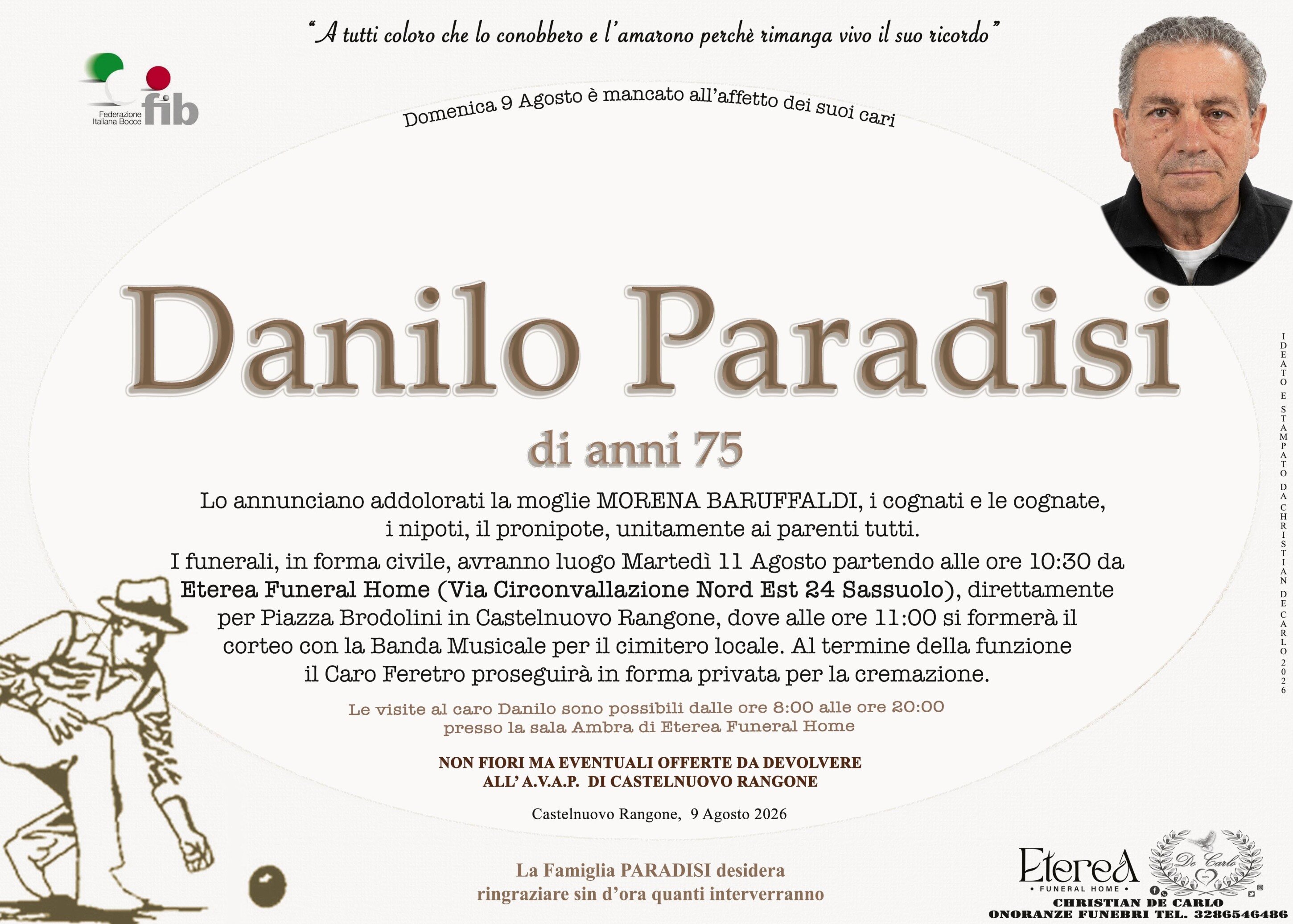 Danilo Paradisi di anni 75