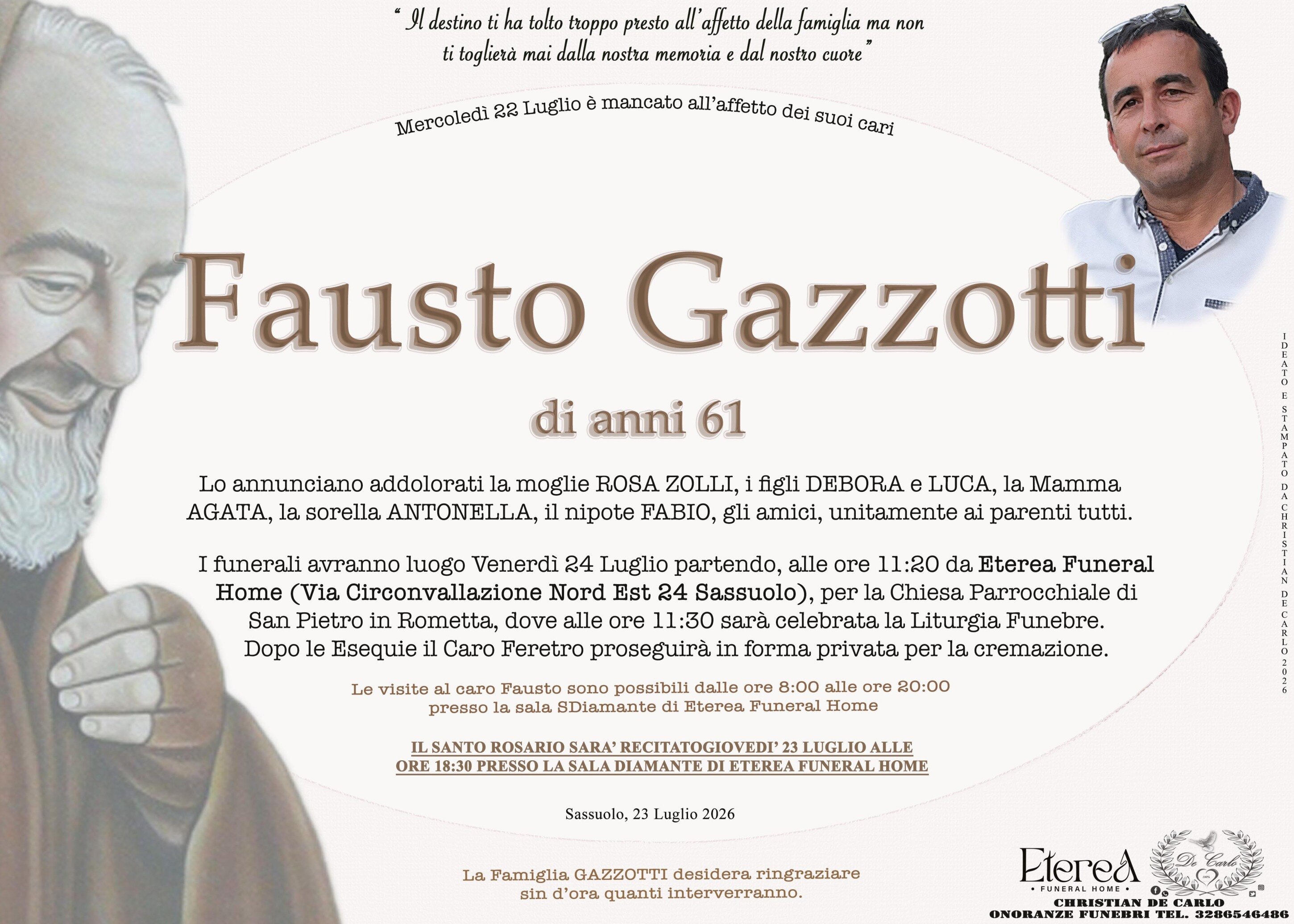 Fausto Gazzotti di anni 61